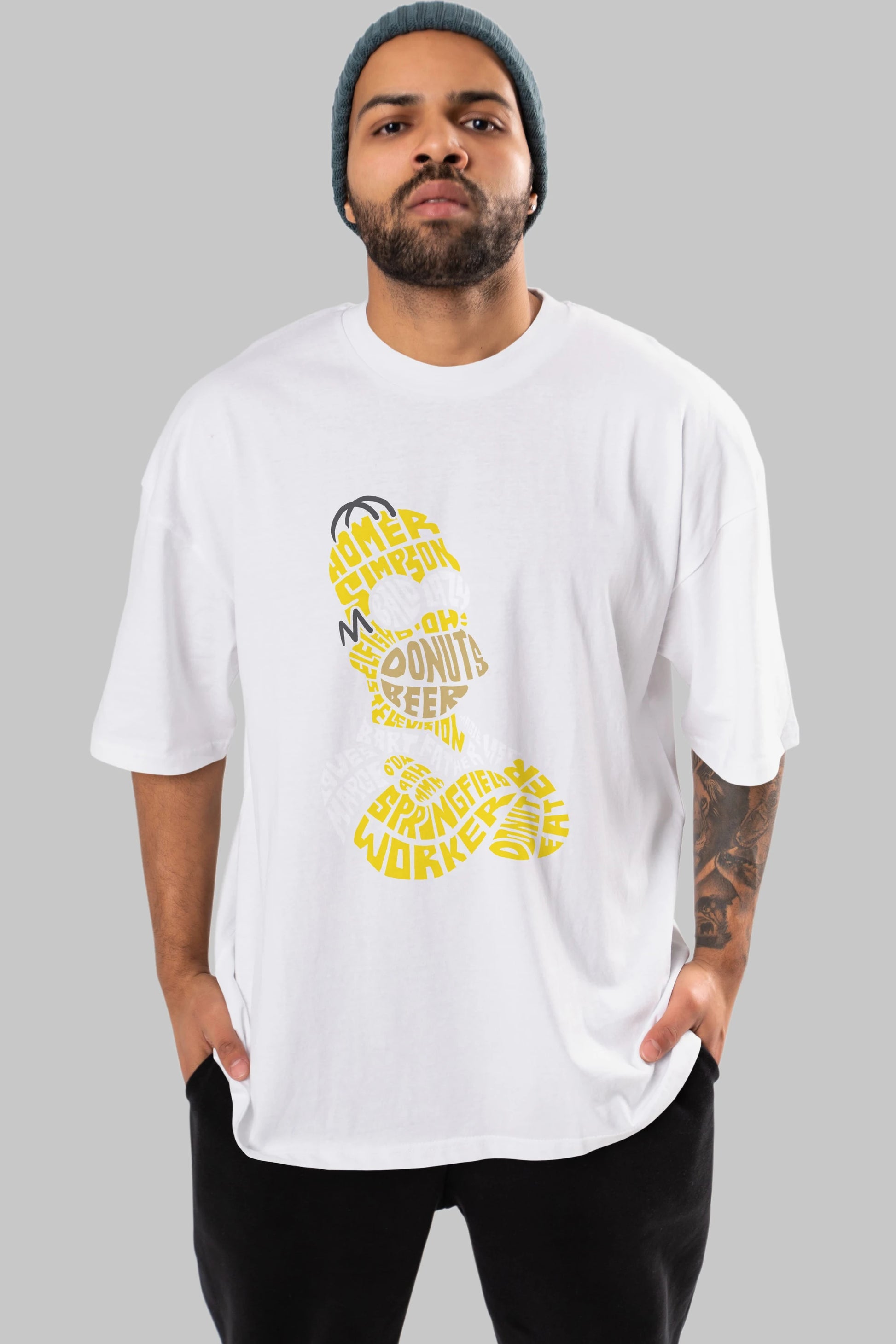 Homer Simpson Ön Baskılı Oversize t-shirt %100 pamuk Erkek Kadın Unisex