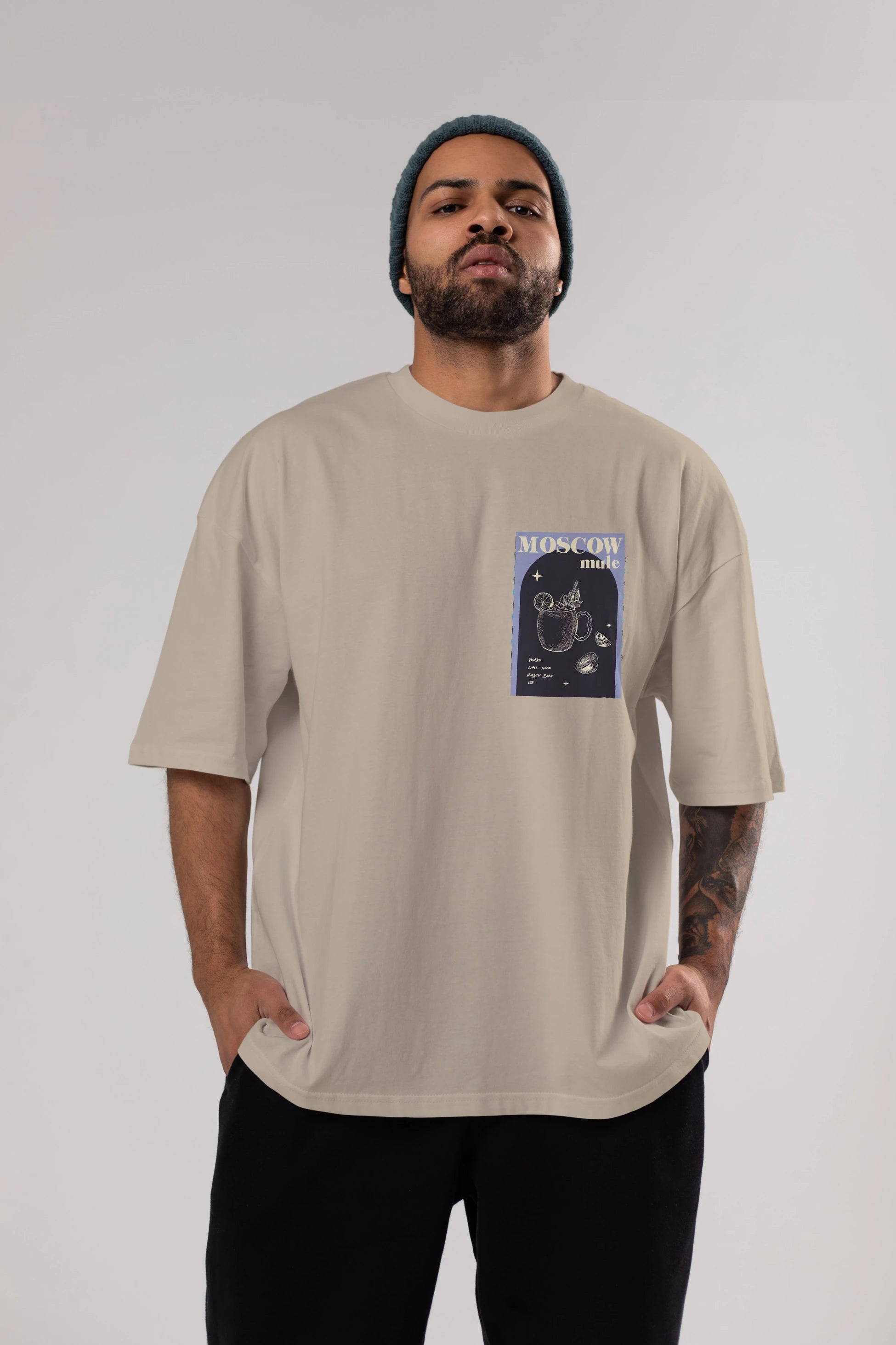 Moscow Mule Ön Sol Baskılı Oversize t-shirt Erkek Kadın Unisex %100 Pamuk Bisiklet Yaka tişort