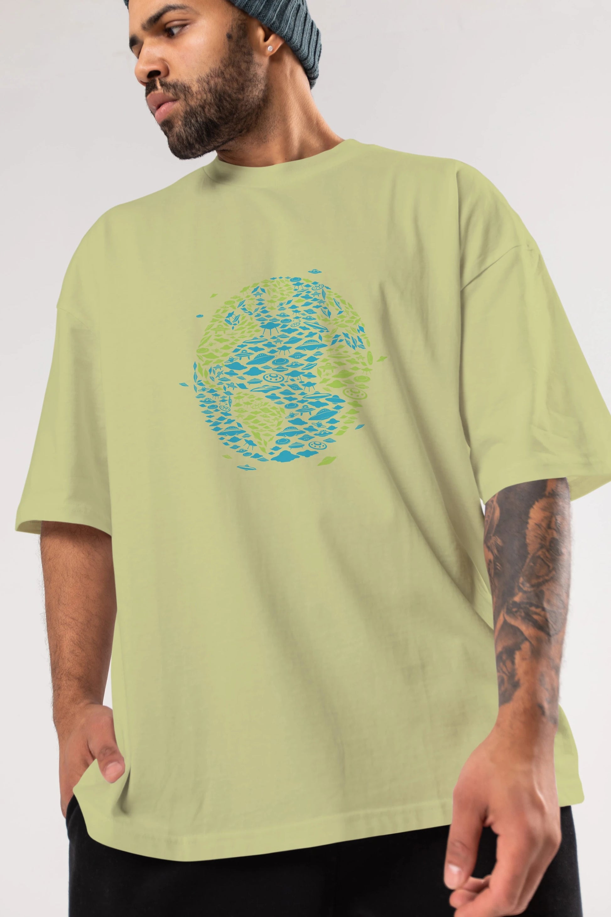 UFO Invasion Ön Baskılı Oversize t-shirt %100 pamuk Erkek Kadın Unisex