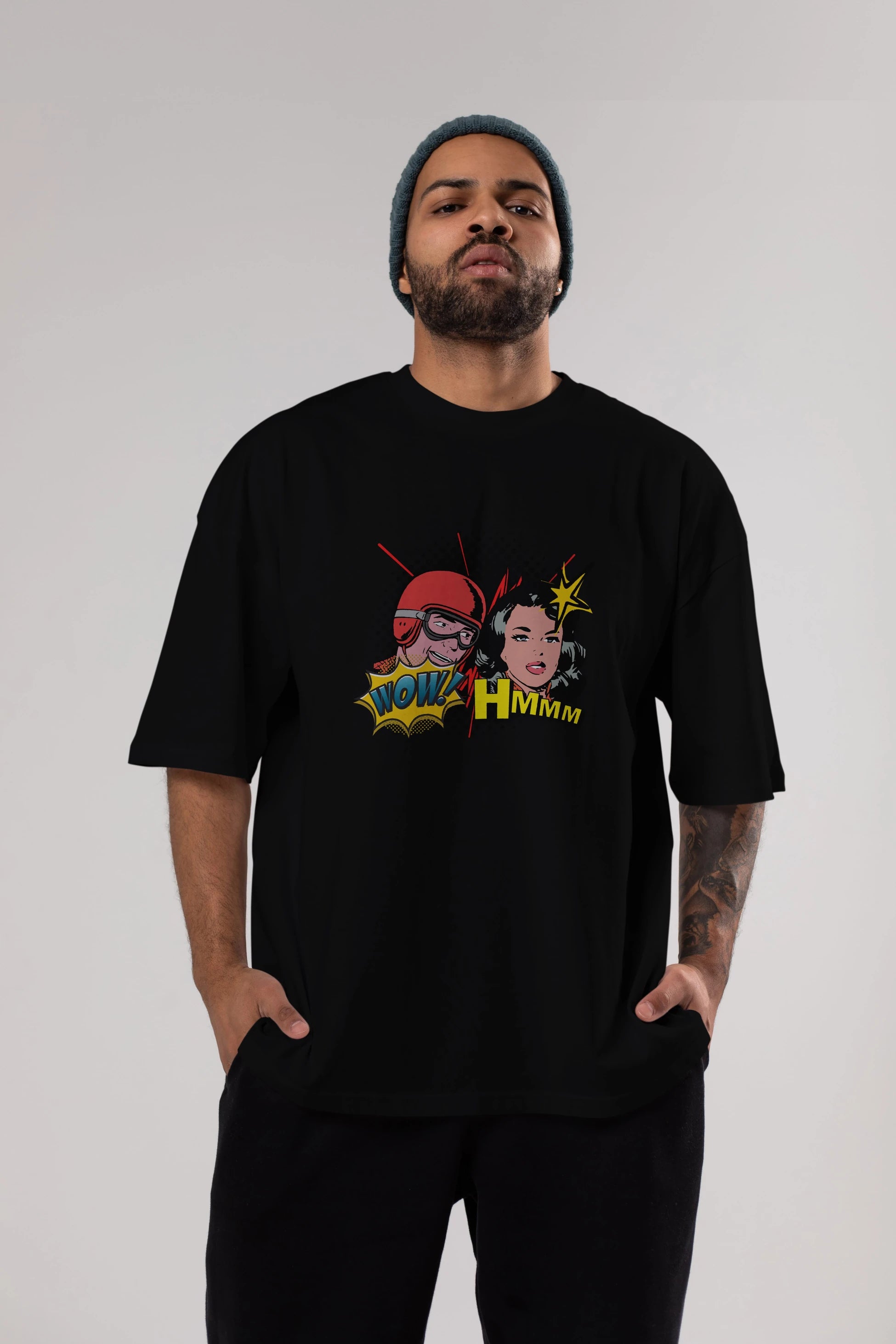 Comic Wow Yazılı Ön Baskılı Oversize t-shirt Erkek Kadın Unisex