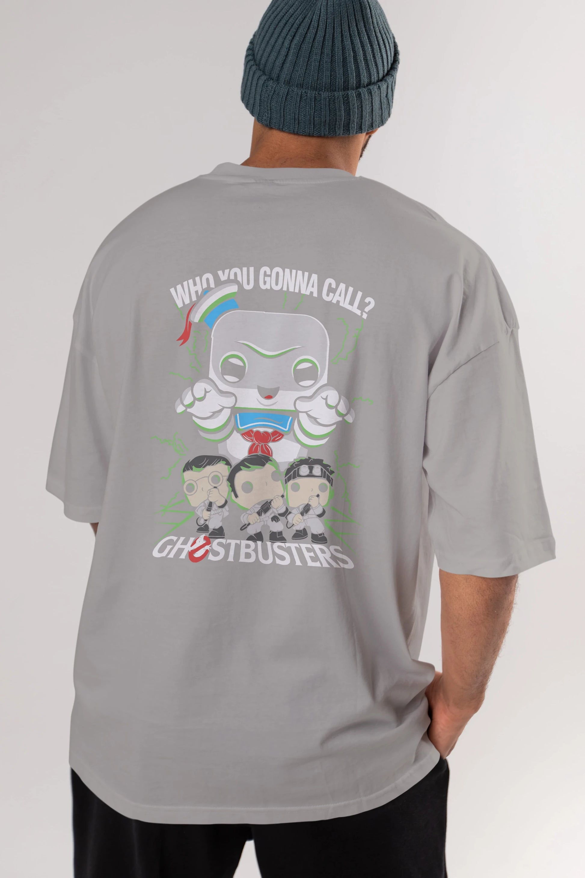 Ghostbusters Arka Baskılı Oversize t-shirt Erkek Kadın Unisex %100 Pamuk Bisiklet Yaka tişort
