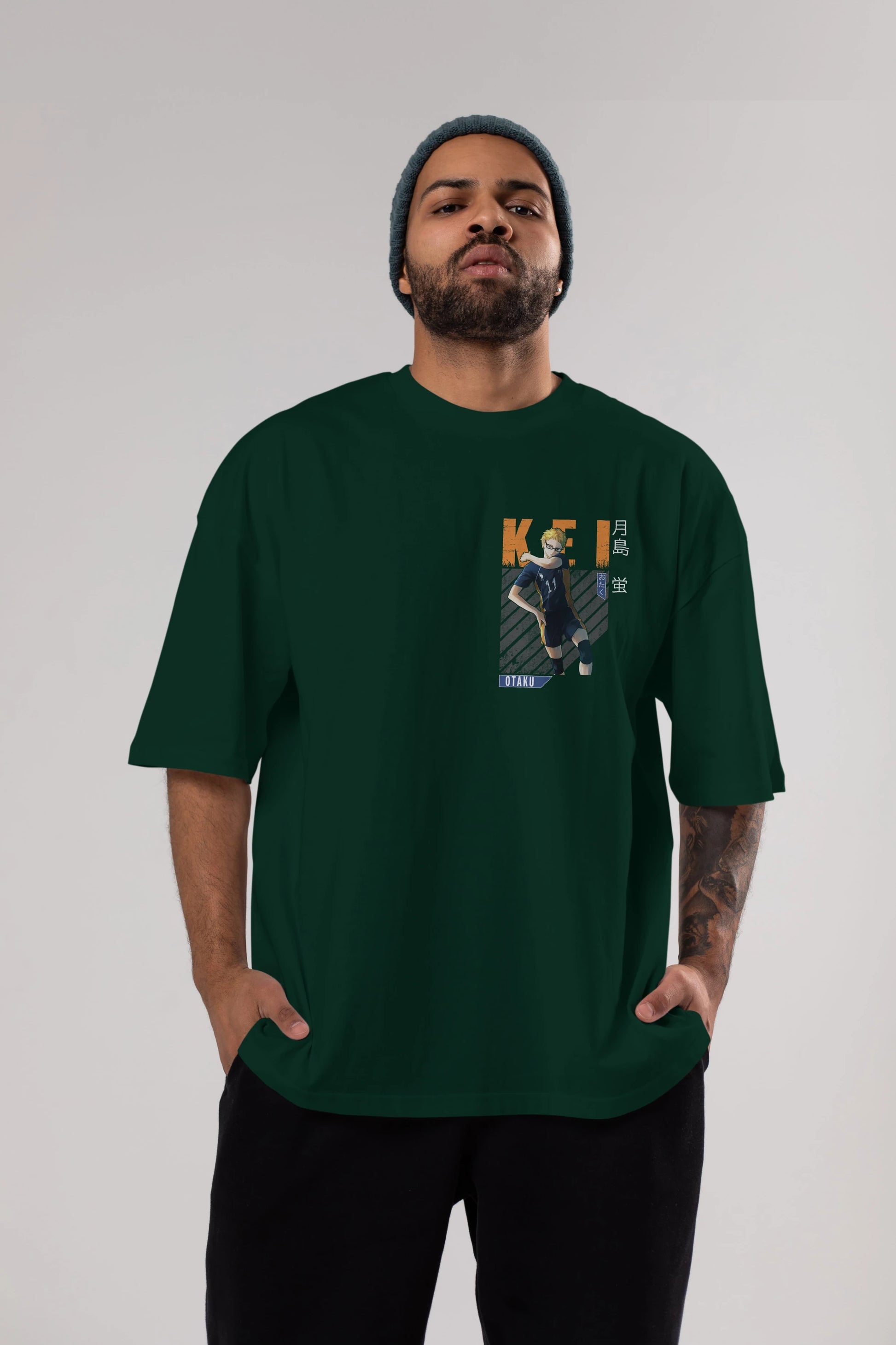 Kei Tsukishima 2 Ön Sol Baskılı Oversize t-shirt Erkek Kadın Unisex %100 Pamuk Bisiklet Yaka tişort