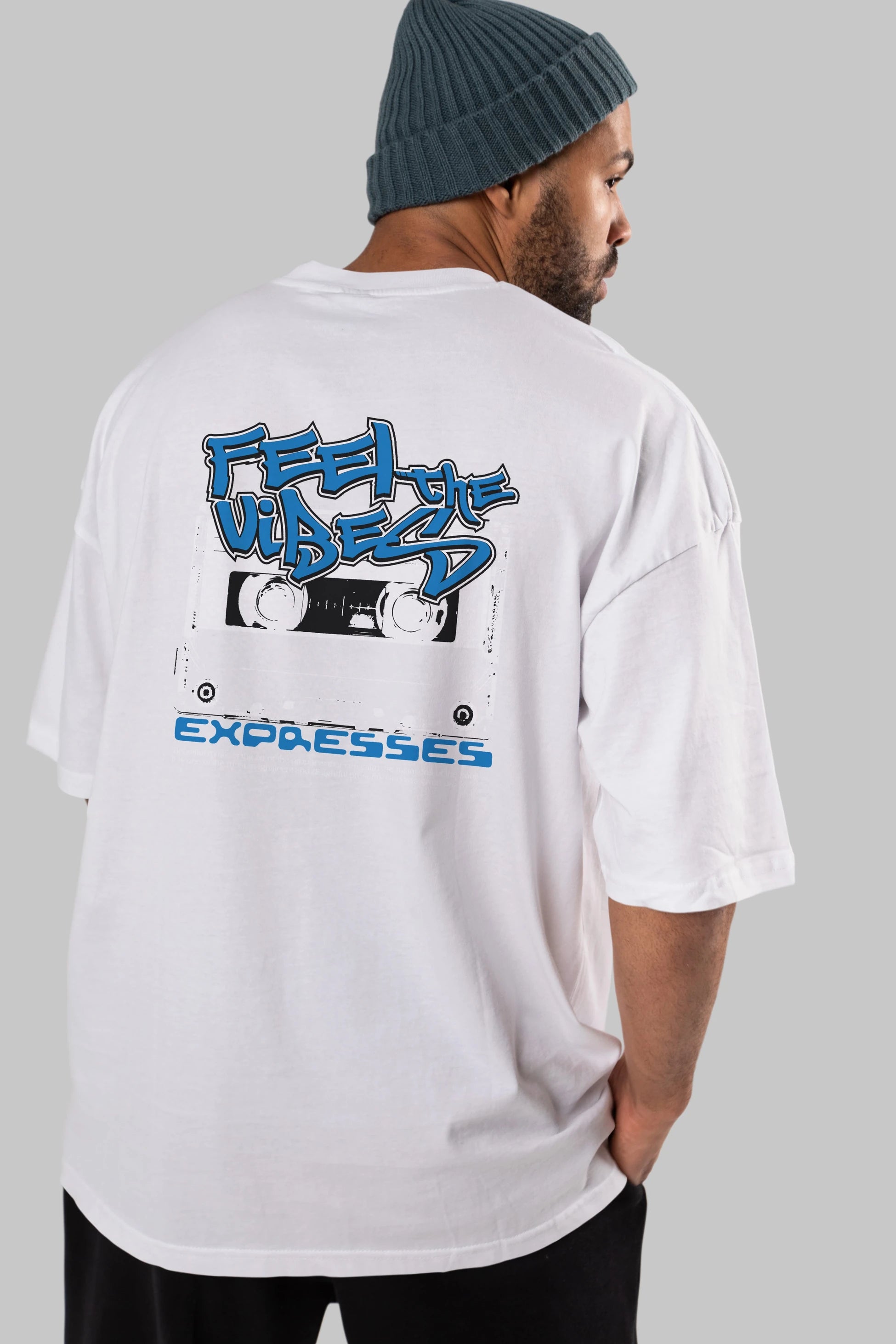 Feel The Vibes Arka Baskılı Oversize t-shirt Erkek Kadın Unisex