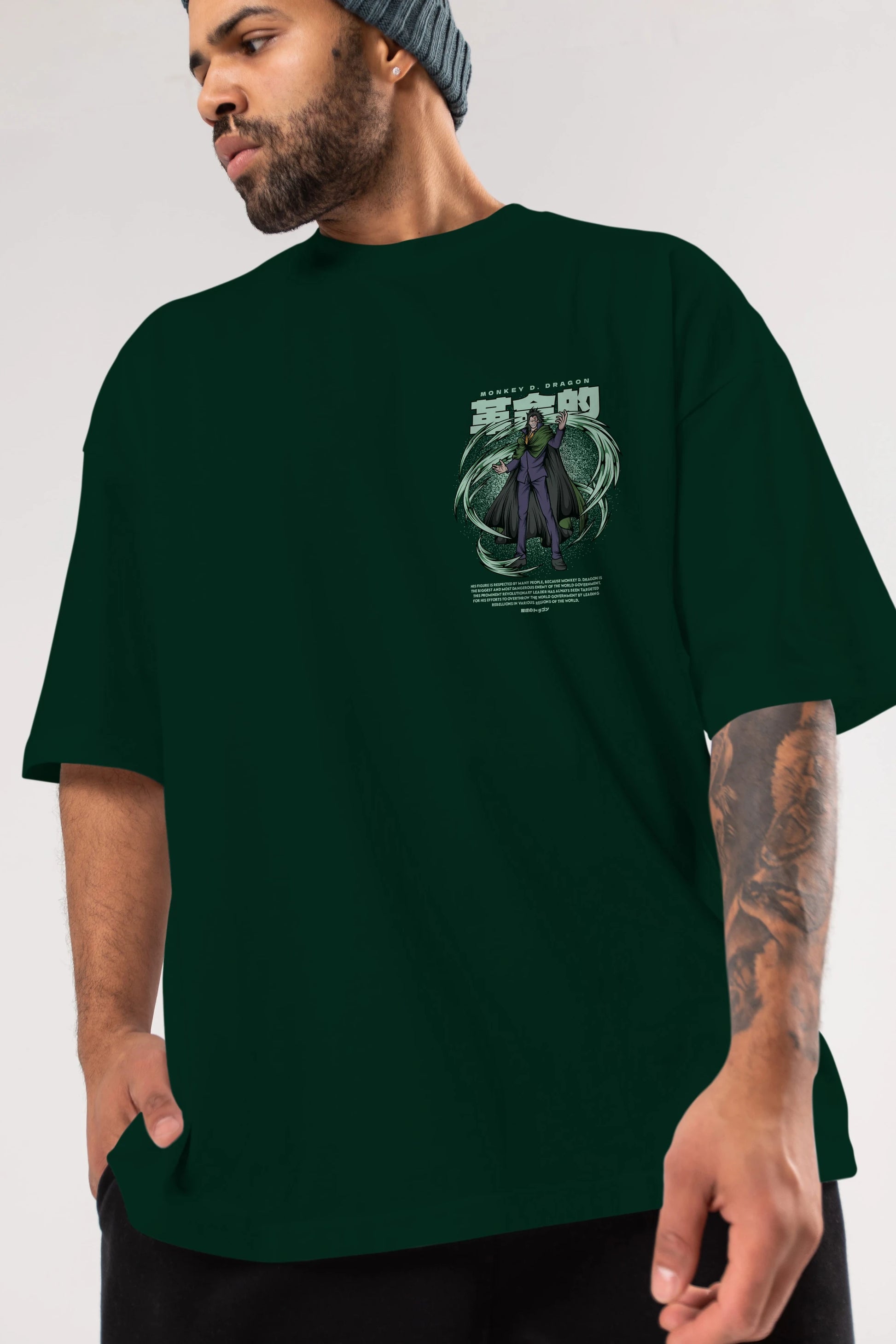 Monkey D. Dragon Ön Sol Baskılı Oversize t-shirt Erkek Kadın Unisex %100 Pamuk Bisiklet Yaka tişort