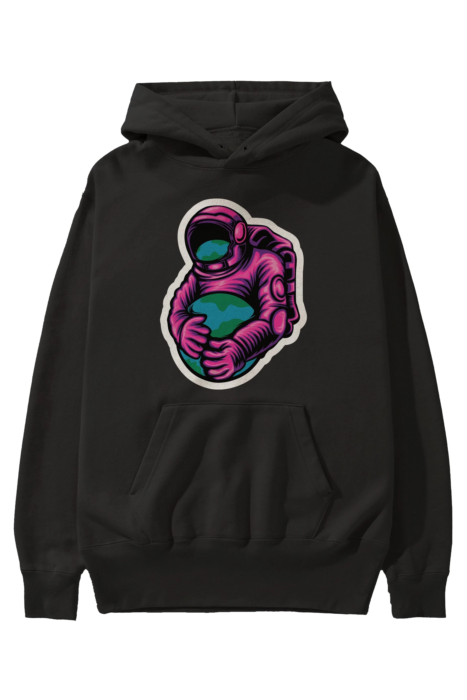 Astronaut Holding Up The Earth Sticker Ön Baskılı Hoodie Oversize Kapüşonlu Sweatshirt Erkek Kadın Unisex