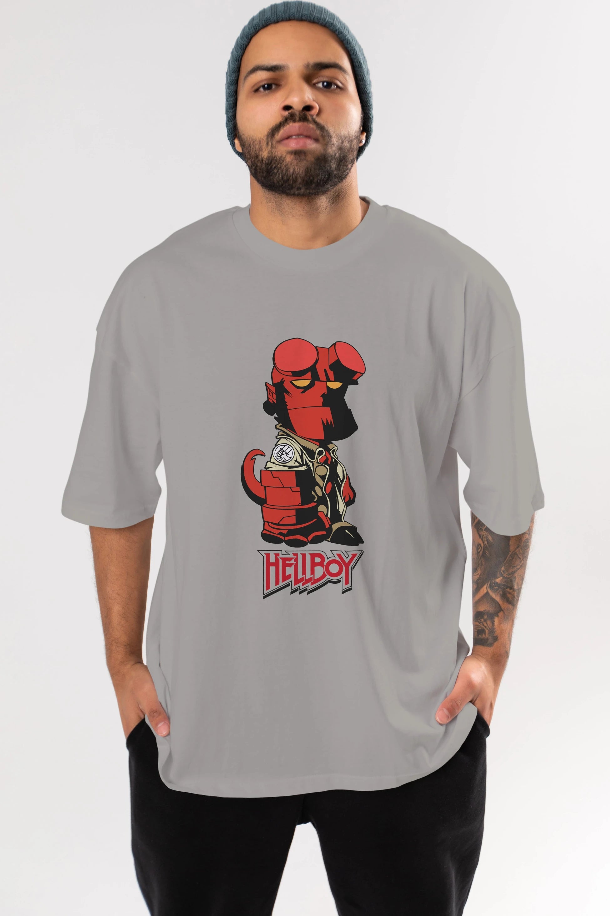 Hellboy (1) Ön Baskılı Oversize t-shirt Erkek Kadın Unisex %100 Pamuk Bisiklet Yaka tişort