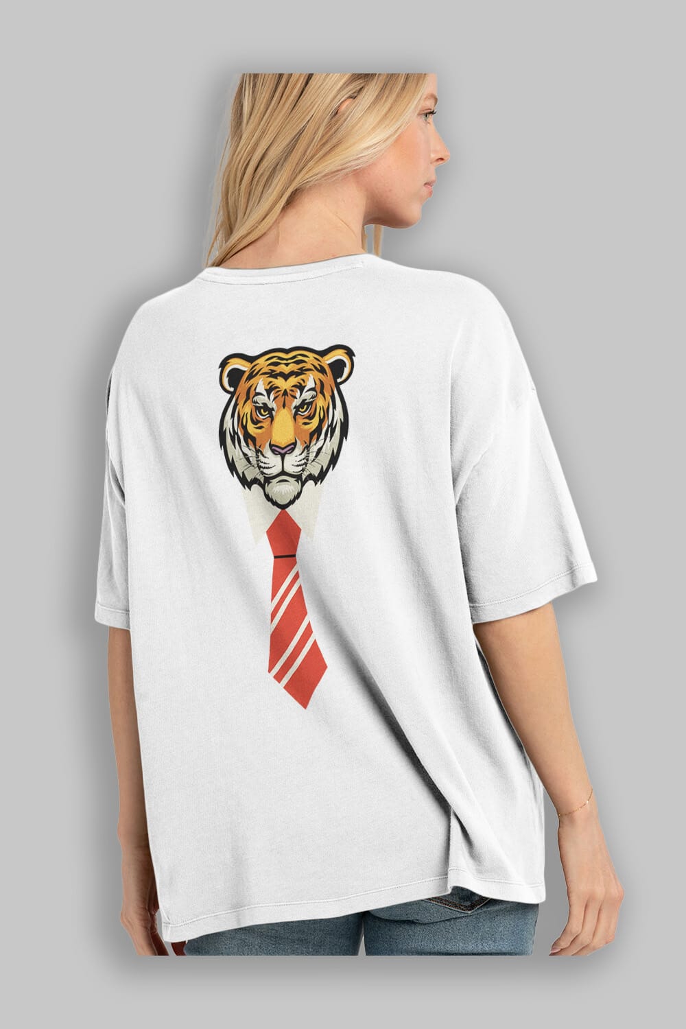 Tiger With Tie Arka Baskılı Oversize t-shirt Erkek Kadın Unisex