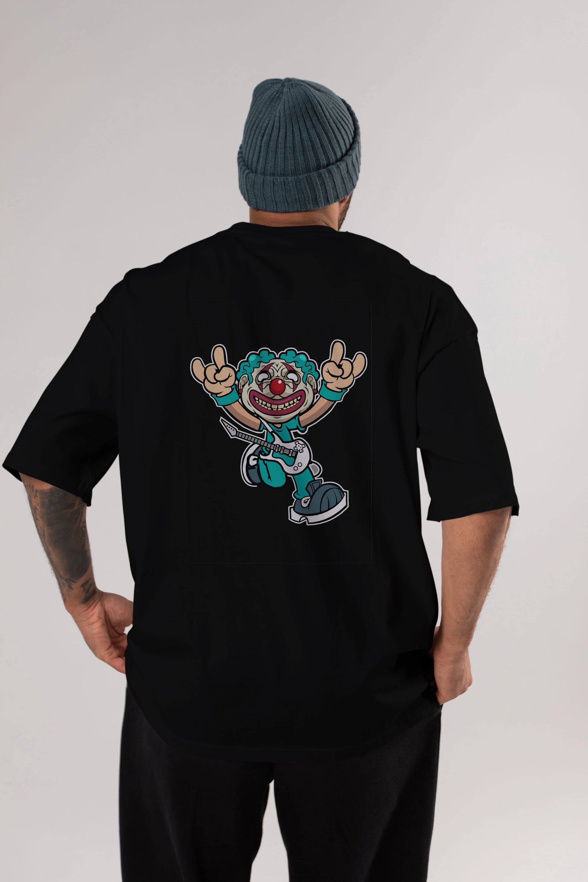 Clown Punk Arka Baskılı Oversize t-shirt Erkek Kadın Unisex %100 Pamuk tişort