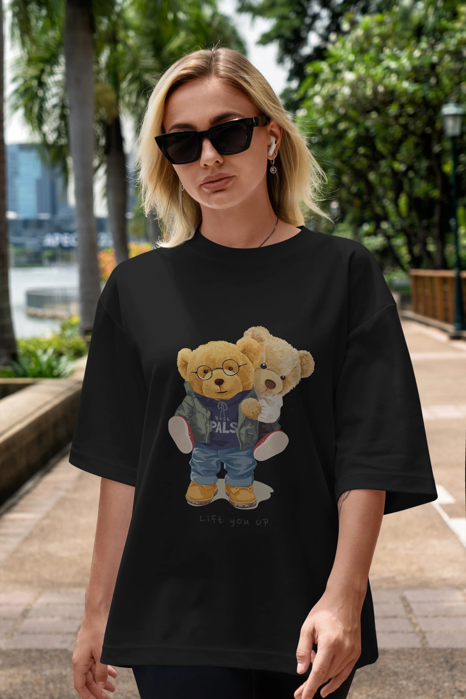 Teddy Bear Lift You Up Ön Baskılı Oversize t-shirt Erkek Kadın Unisex %100 Pamuk
