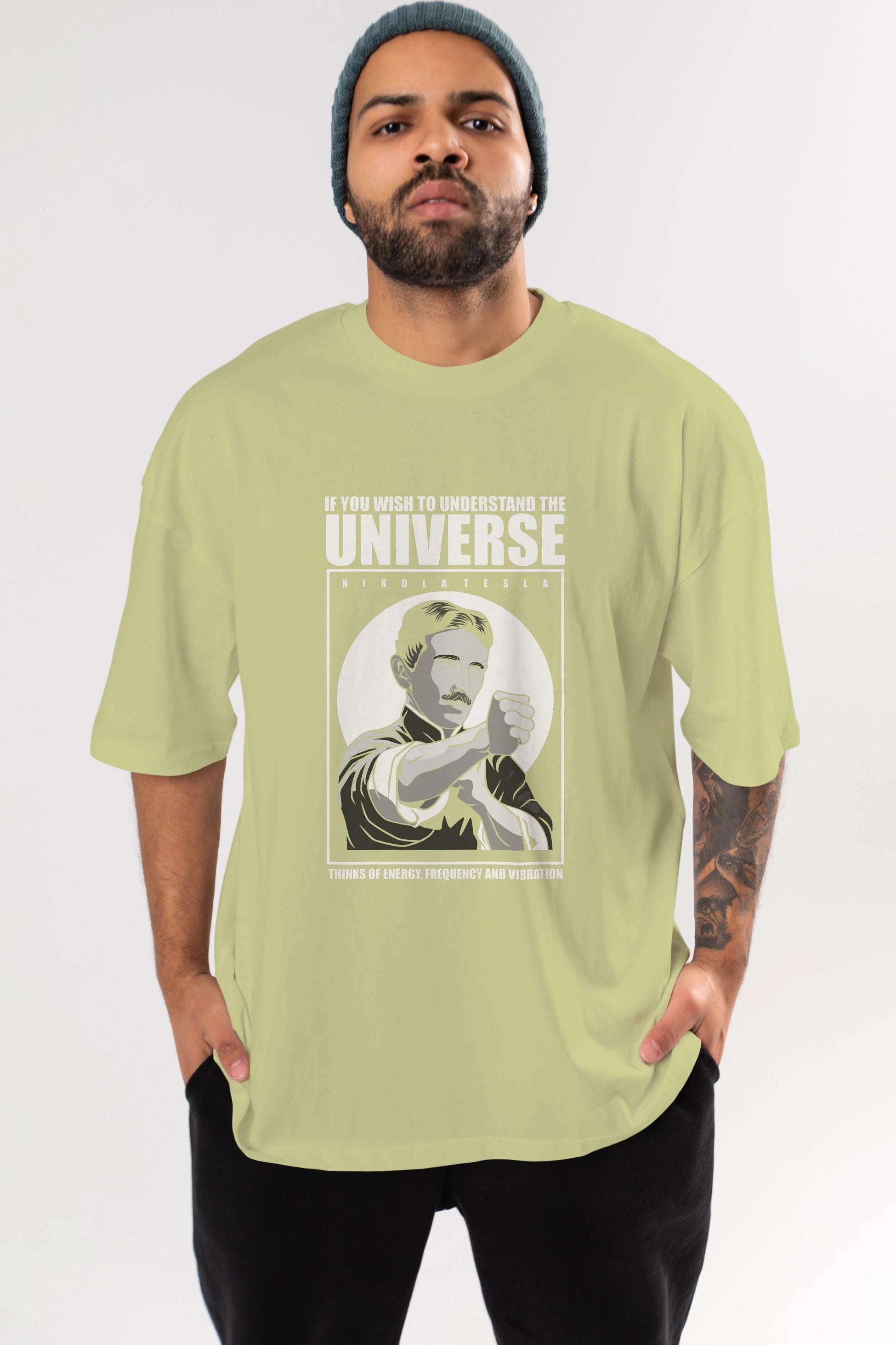 Nicola Tesla Ip Man Ön Baskılı Oversize t-shirt Erkek Kadın Unisex %100 Pamuk tişort