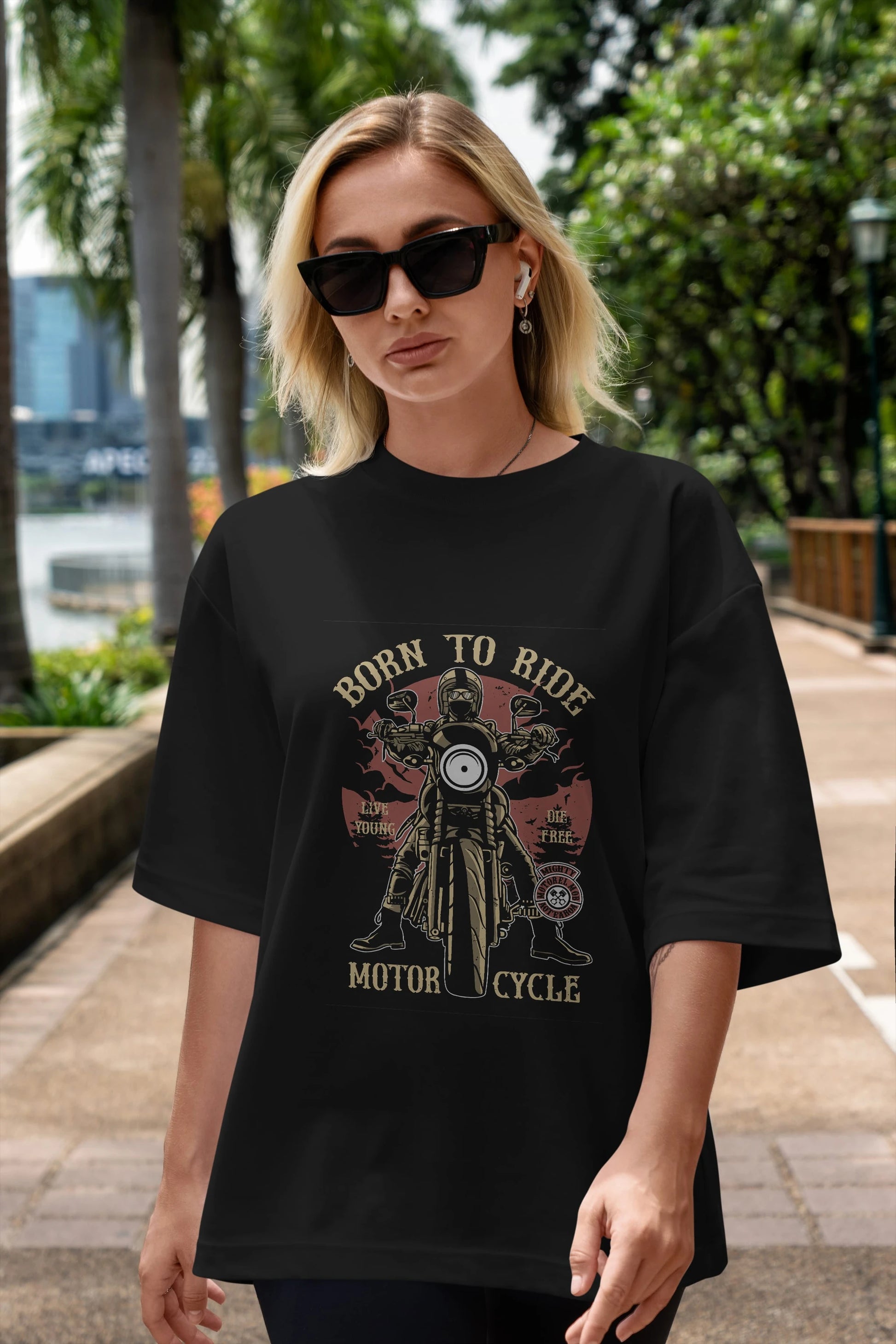 Born To Ride Ön Baskılı Oversize t-shirt Erkek Kadın Unisex %100 Pamuk tişort