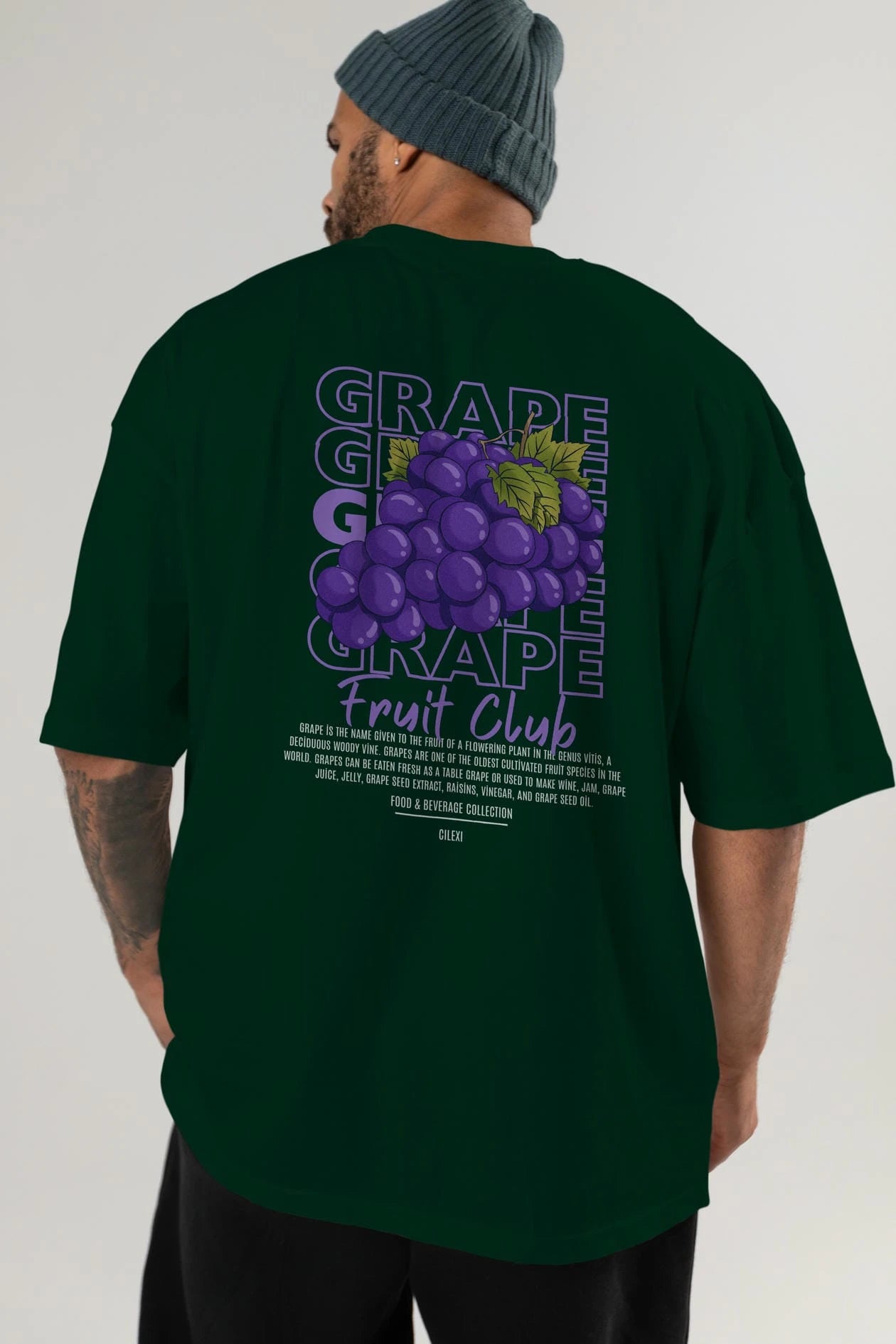 Grape Arka Baskılı Oversize t-shirt Erkek Kadın Pamuk Bisiklet Yaka tişort