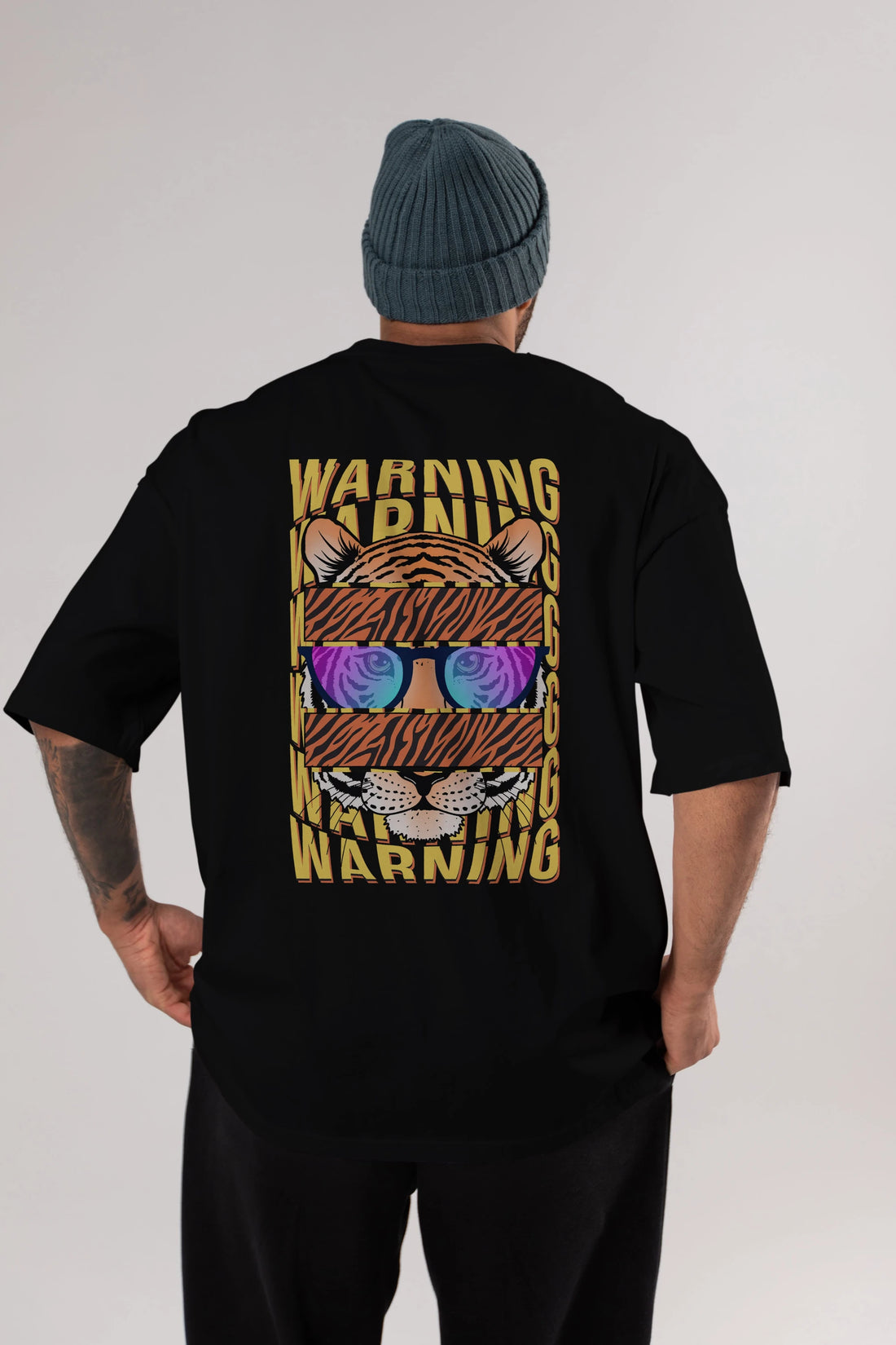 Warning Yazılı Arka Baskılı Oversize t-shirt Erkek Kadın Unisex