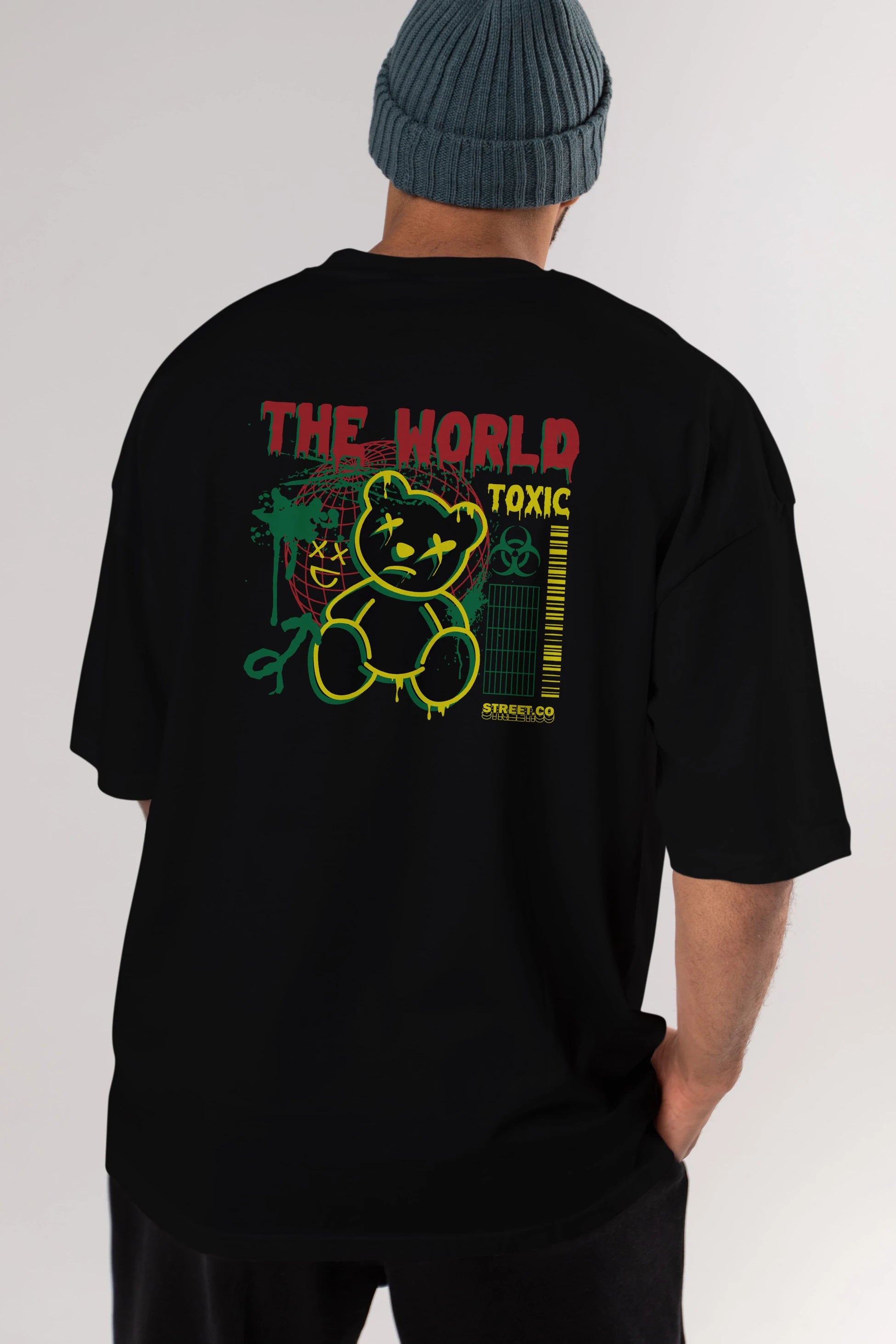 The World Toxic Bear Arka Baskılı Oversize t-shirt Erkek Kadın Unisex