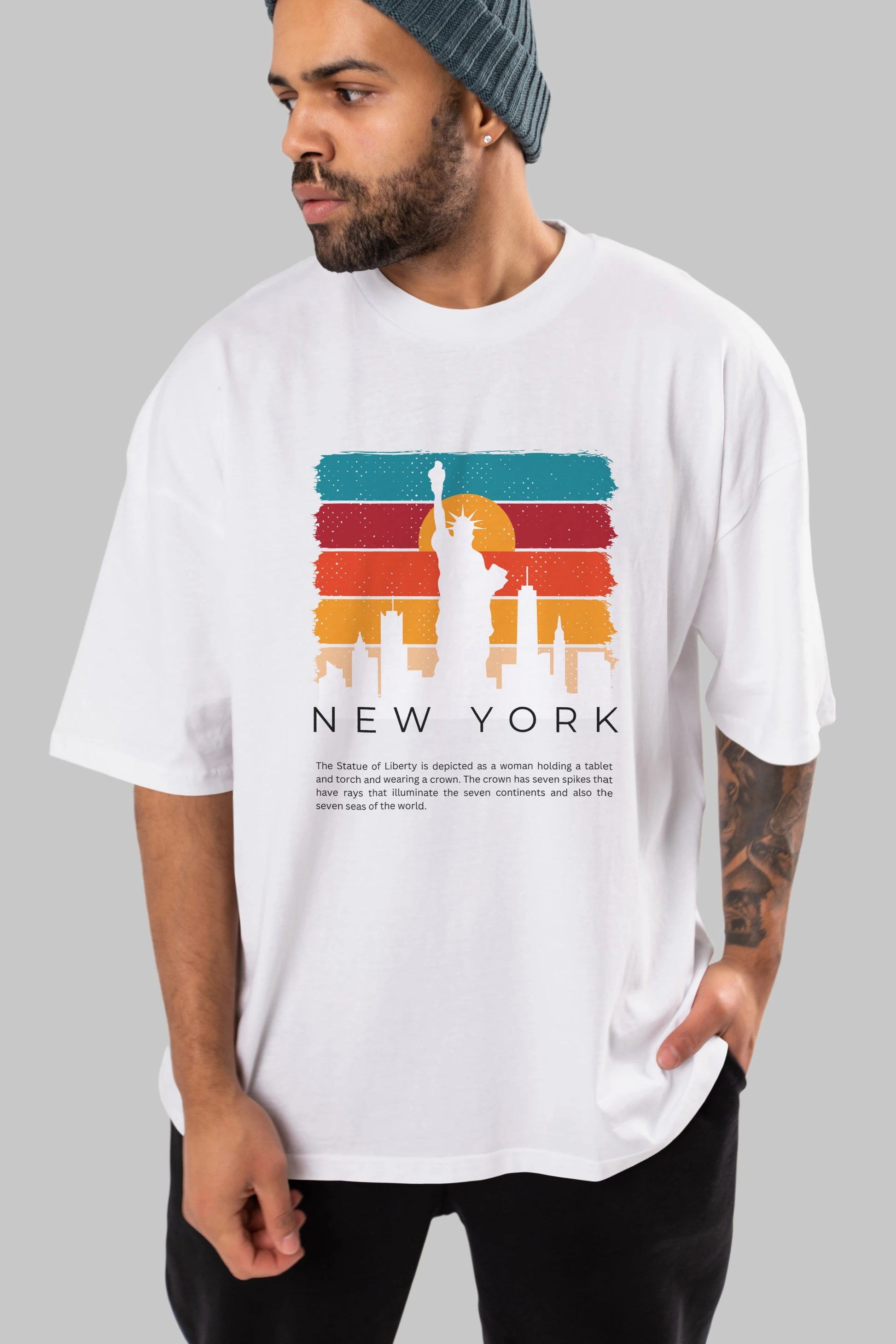 New York Yazılı Ön Baskılı Oversize t-shirt Erkek Kadın Unisex