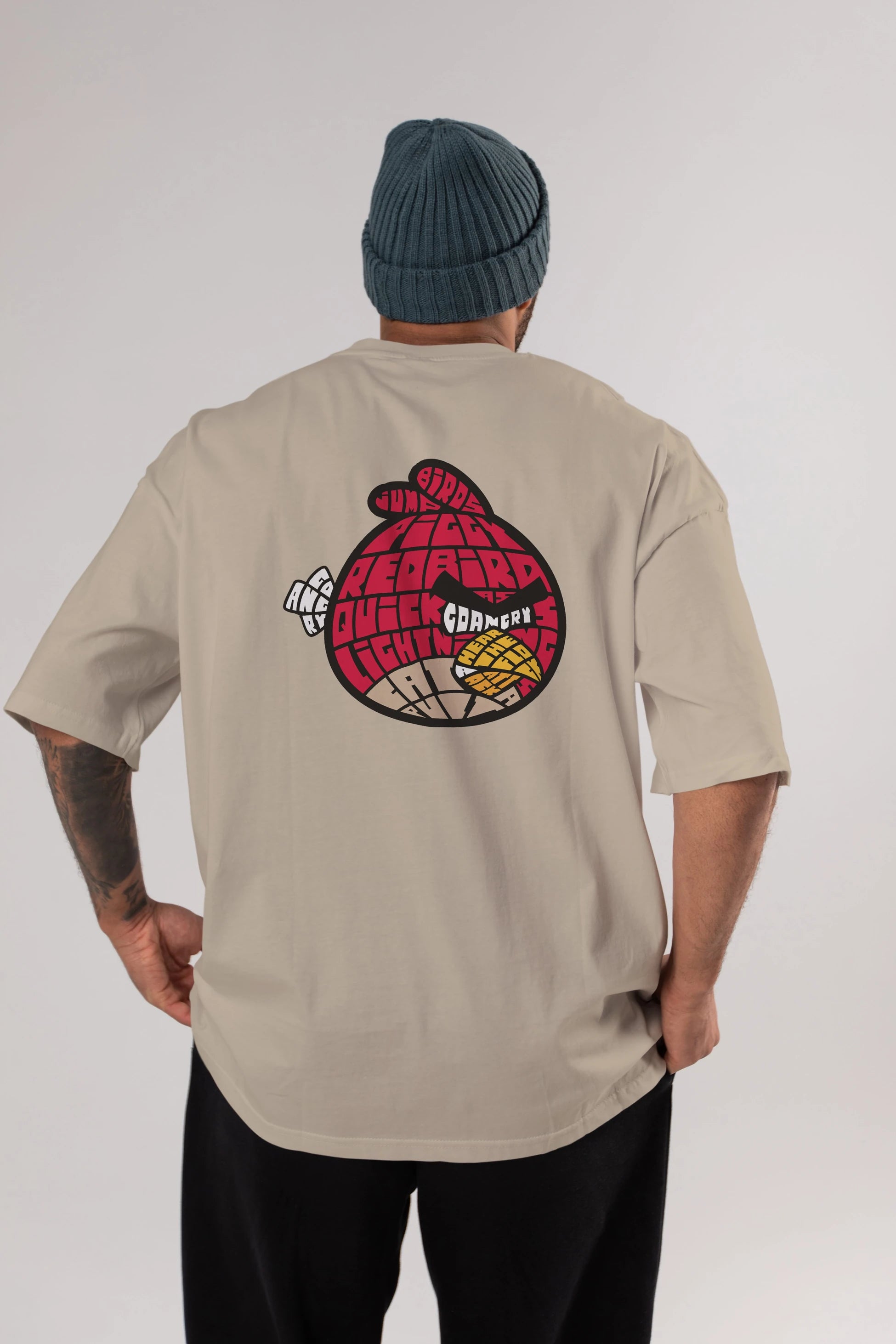 Bird With Anger Arka Baskılı Oversize t-shirt %100 pamuk Erkek Kadın Unisex
