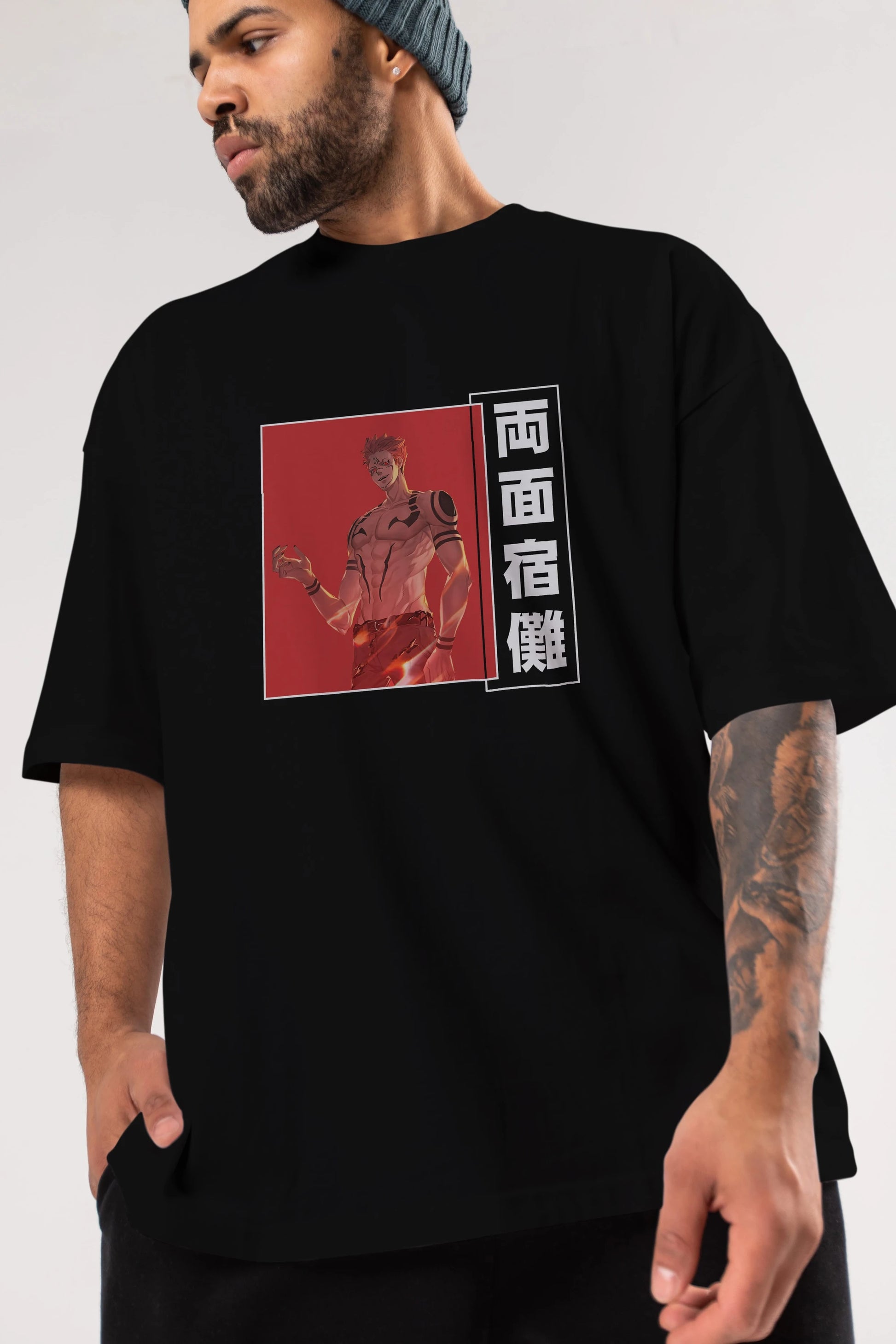 Sukuna Ryoumen 3 Anime Ön Baskılı Oversize t-shirt %100 pamuk Erkek Kadın Unisex