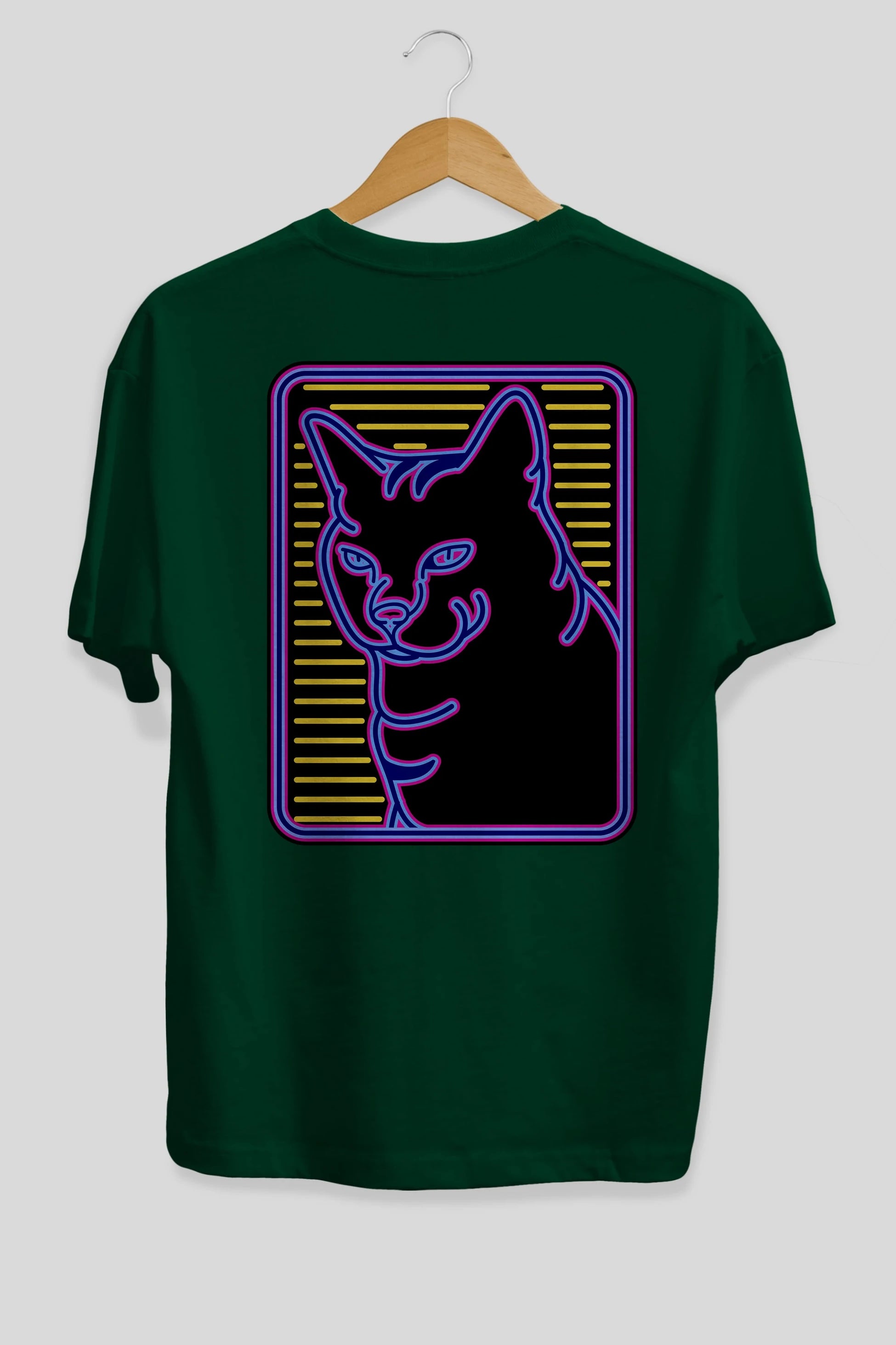 Neon Cat Arka Baskılı Oversize t-shirt Erkek Kadın Unisex