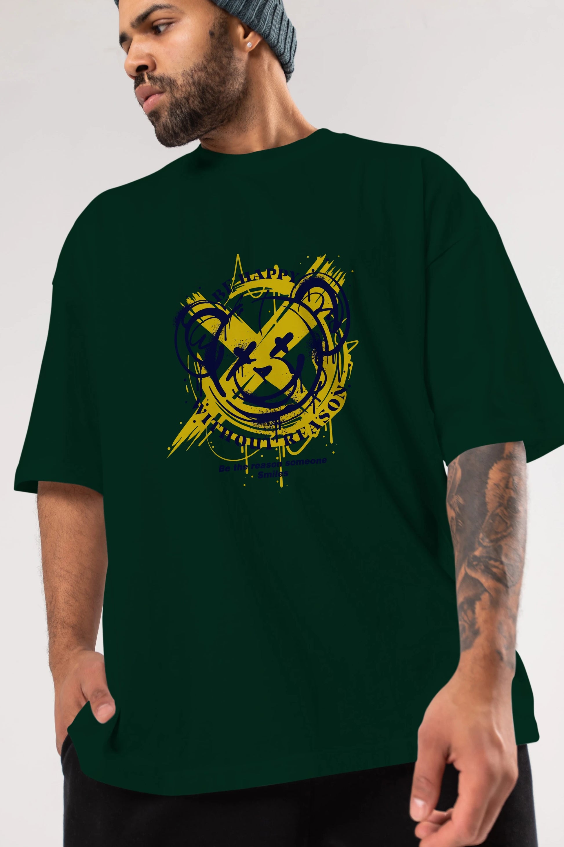 Be Happy Bear 2 Ön Baskılı Oversize t-shirt Erkek Kadın Unisex