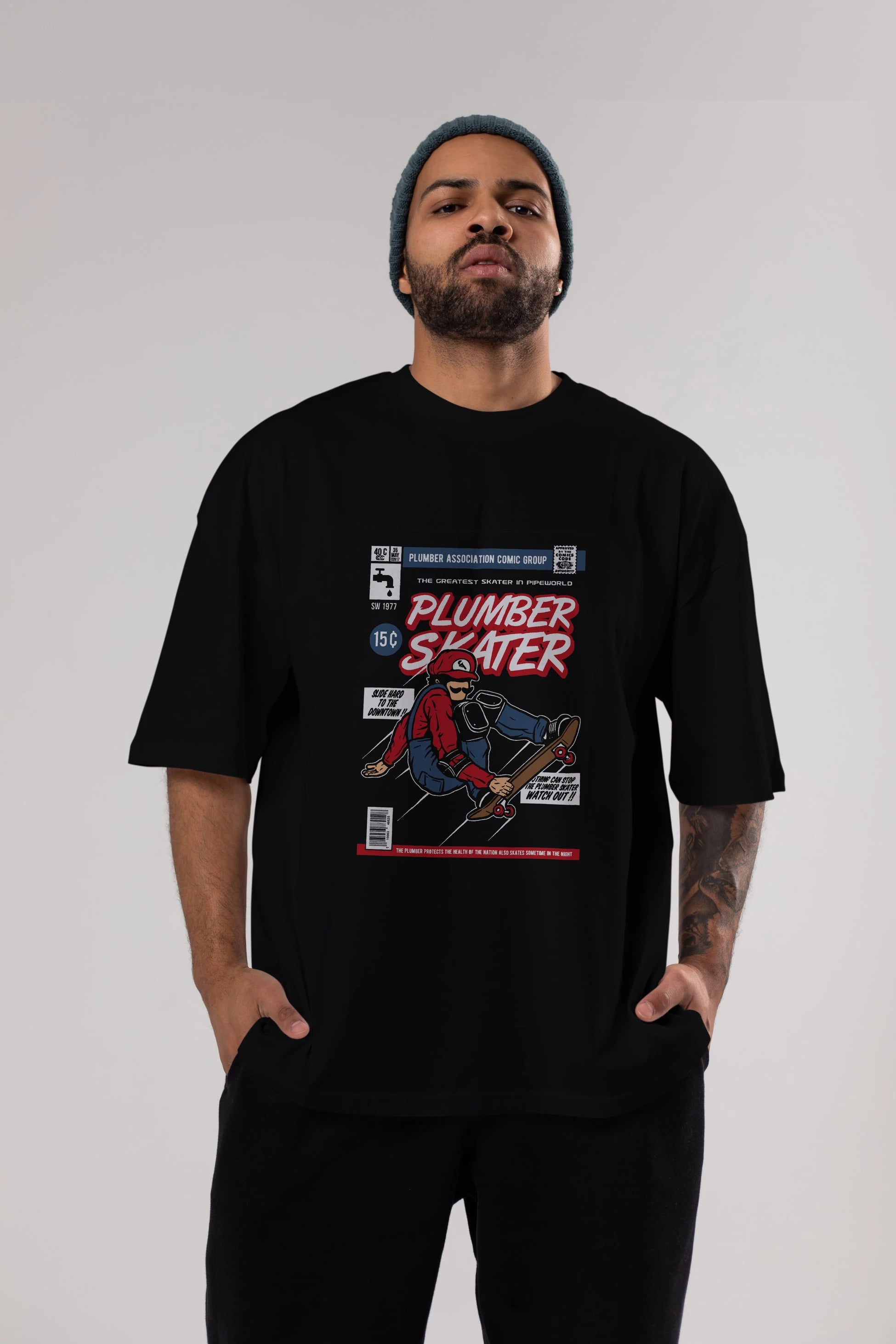 Plumber Skater Ön Baskılı Oversize t-shirt Erkek Kadın Unisex %100 Pamuk tişort