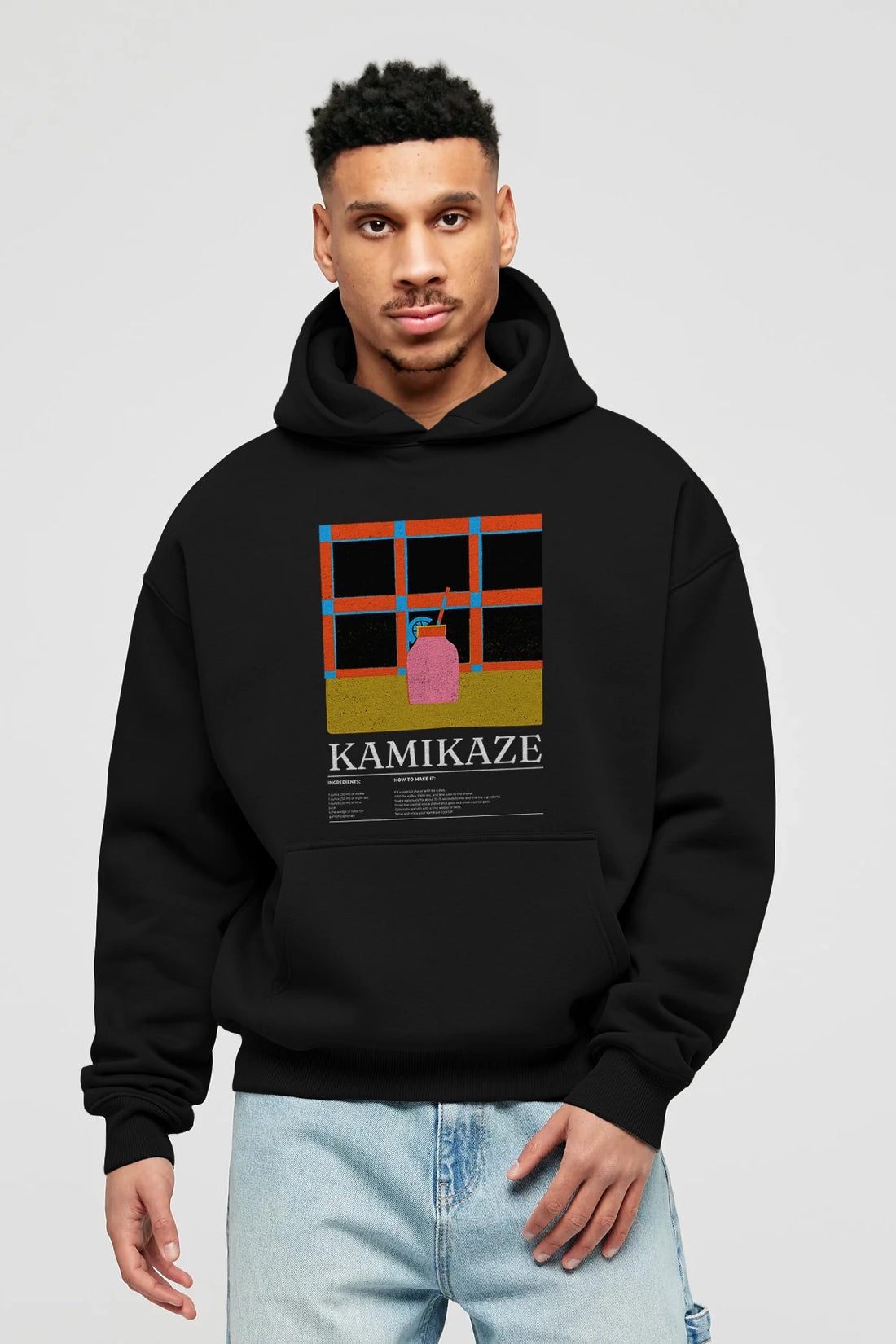 Kamikaze Kokteyl ön Baskılı Hoodie Oversize Kapüşonlu Sweatshirt Erkek Kadın