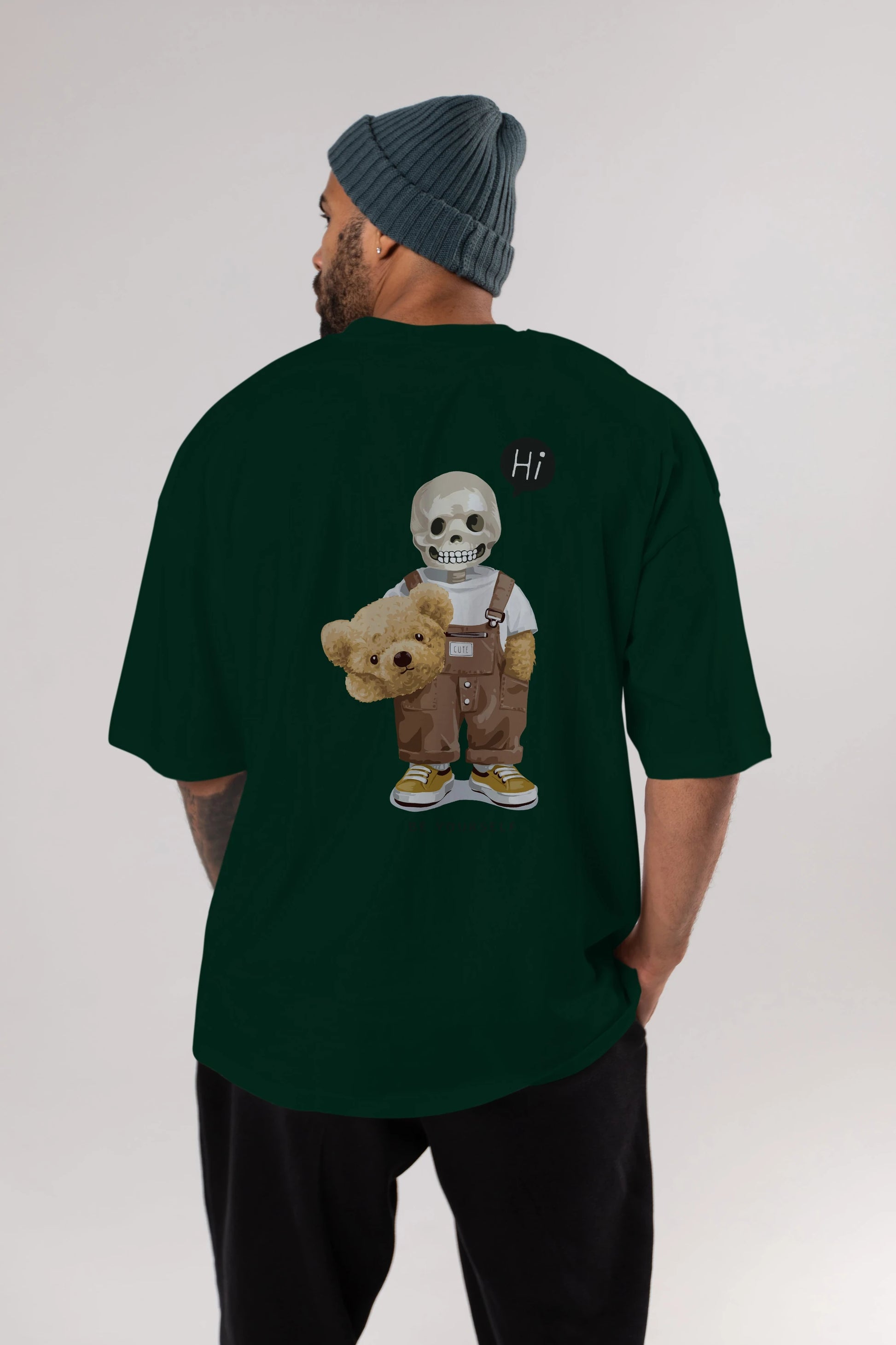 Teddy Bear hi Arka Baskılı Oversize t-shirt Erkek Kadın Unisex %100 Pamuk