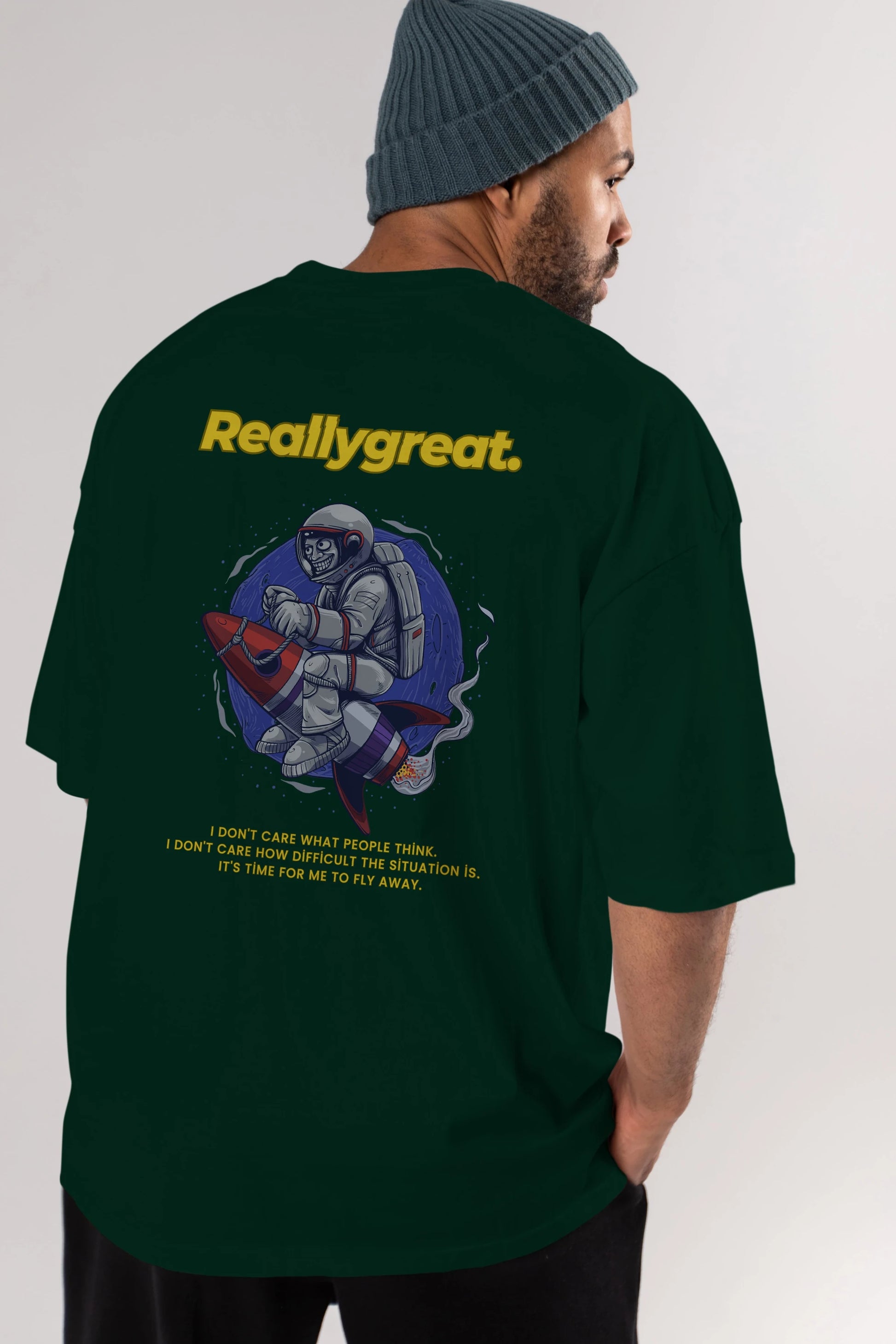 Reallygreat Astronaut Arka Baskılı Oversize t-shirt Erkek Kadın Unisex