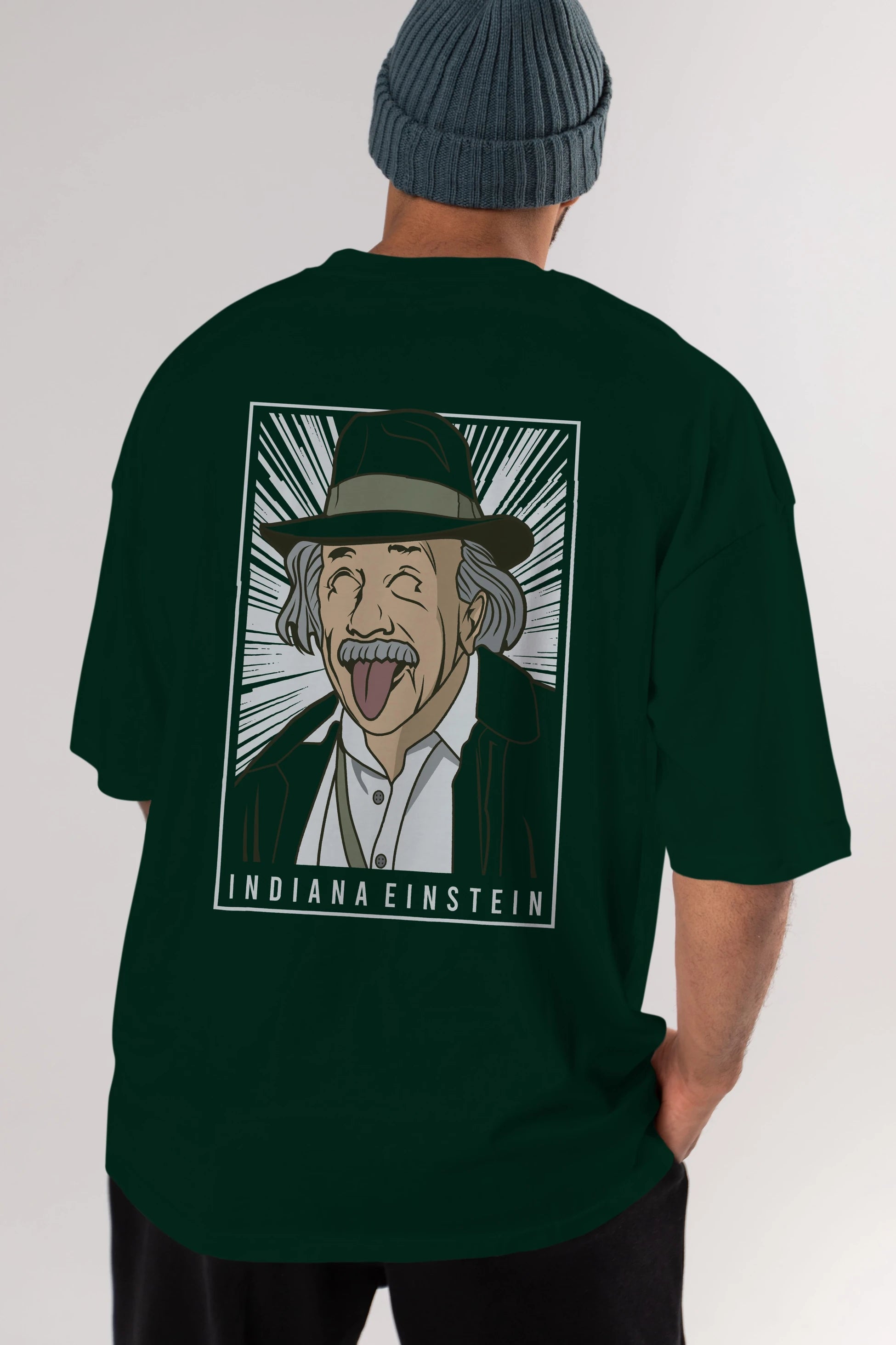 Indiana Jones Einstein Arka Baskılı Oversize t-shirt Erkek Kadın Unisex %100 Pamuk tişort