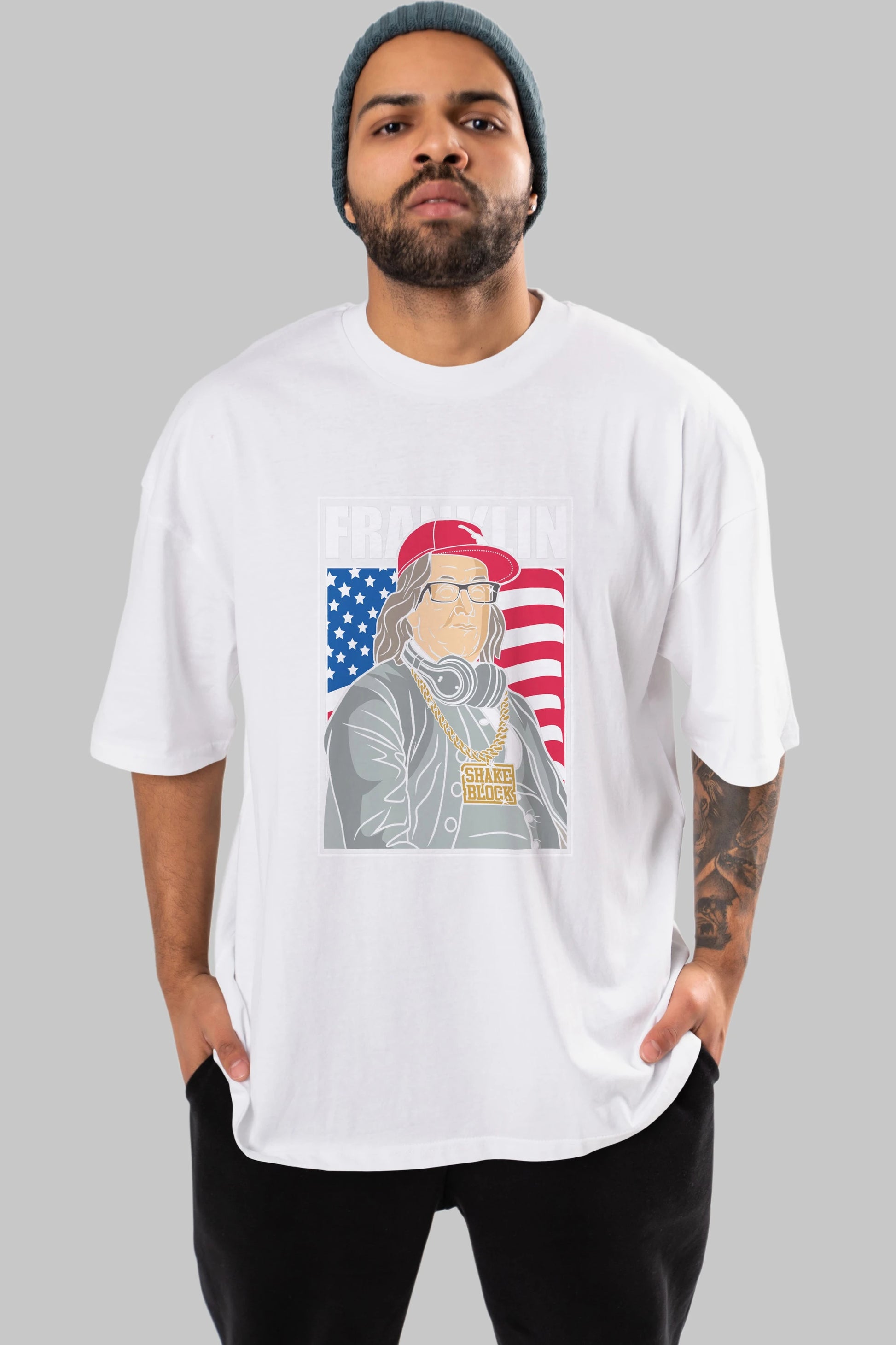 Franklin Rapper Ön Baskılı Oversize t-shirt Erkek Kadın Unisex %100 Pamuk tişort