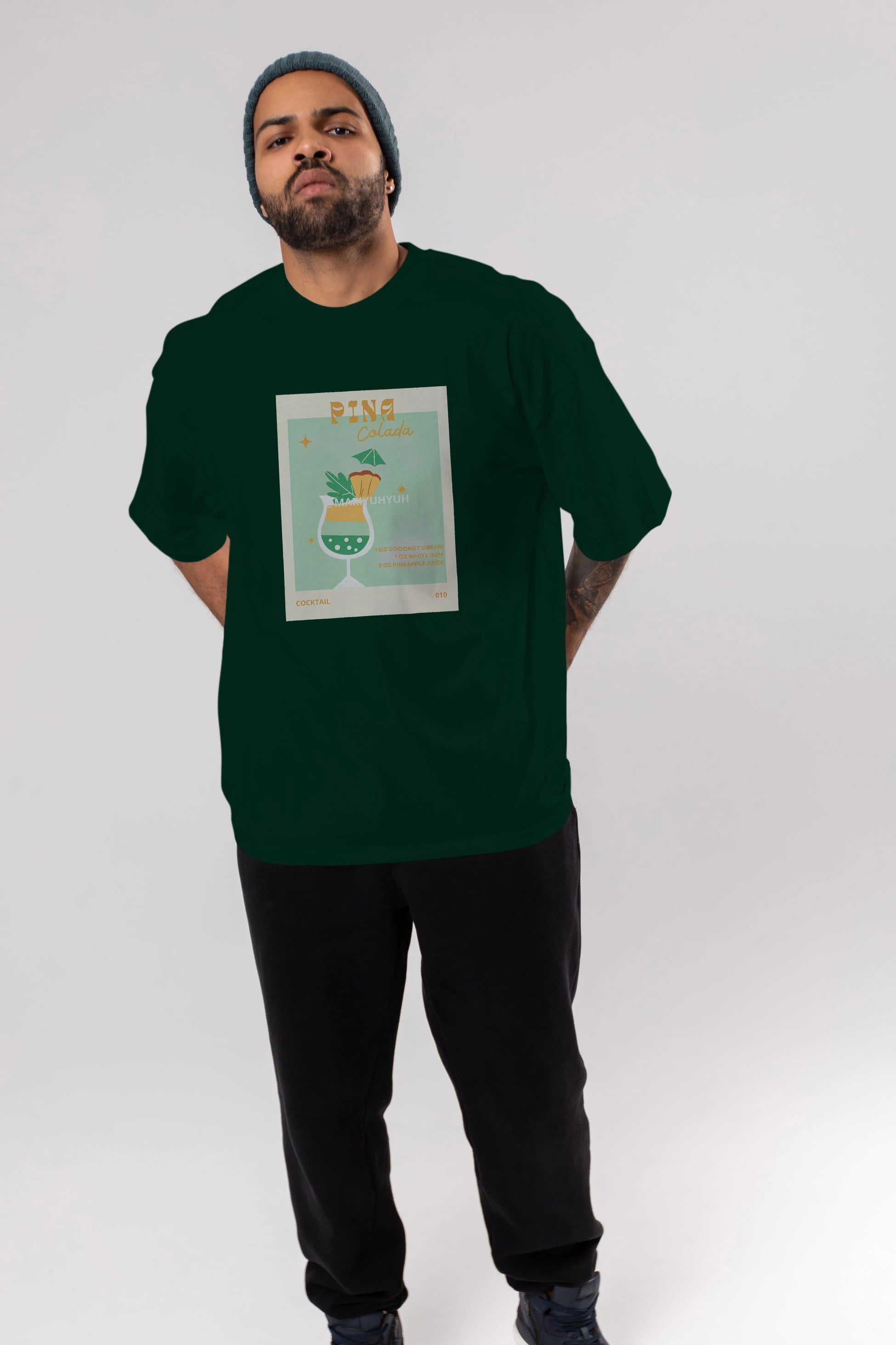 Pina Colada Ön Baskılı Oversize t-shirt Erkek Kadın Unisex %100 Pamuk Bisiklet Yaka tişort