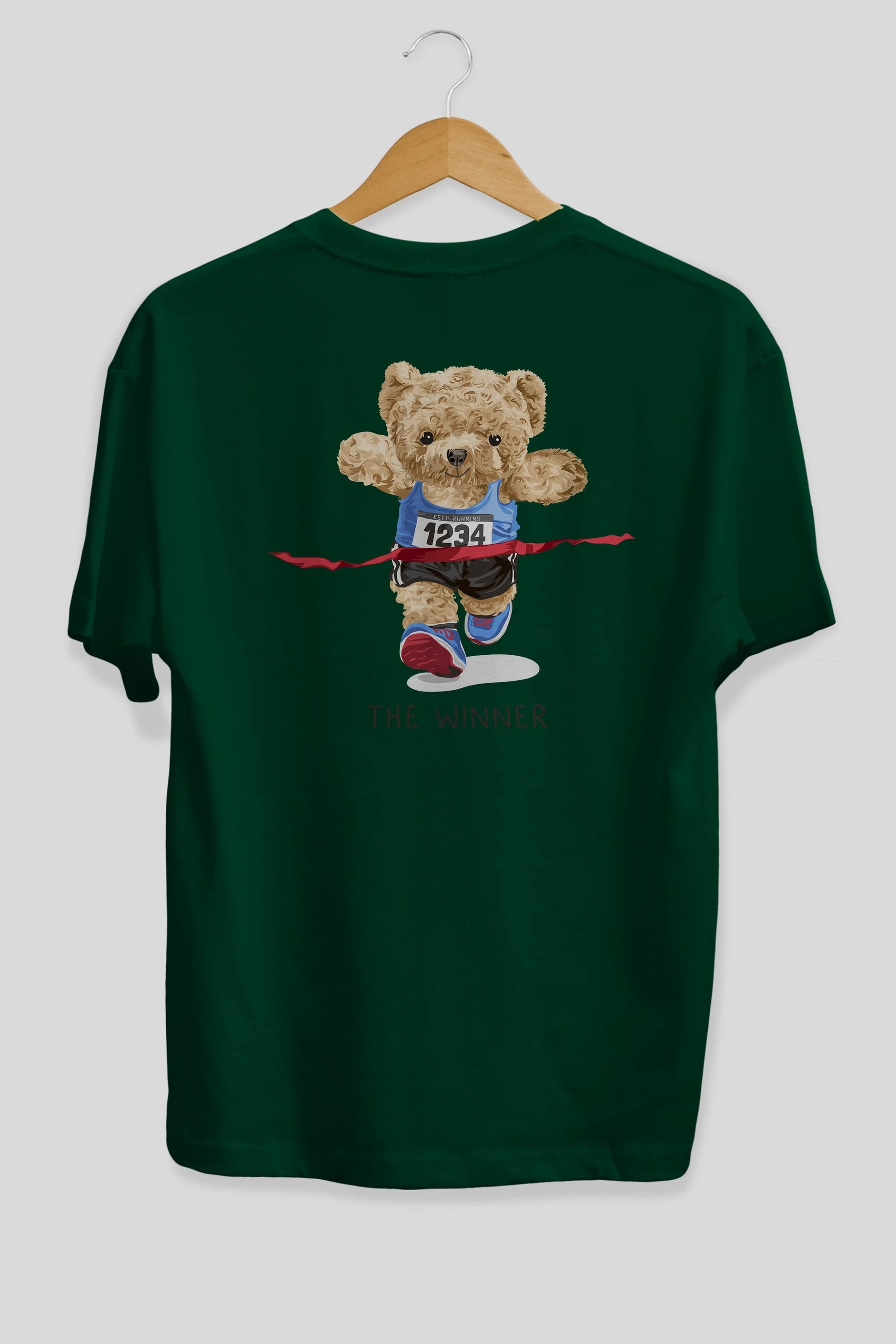 Teddy Bear The Winner Arka Baskılı Oversize t-shirt Erkek Kadın Unisex %100 Pamuk