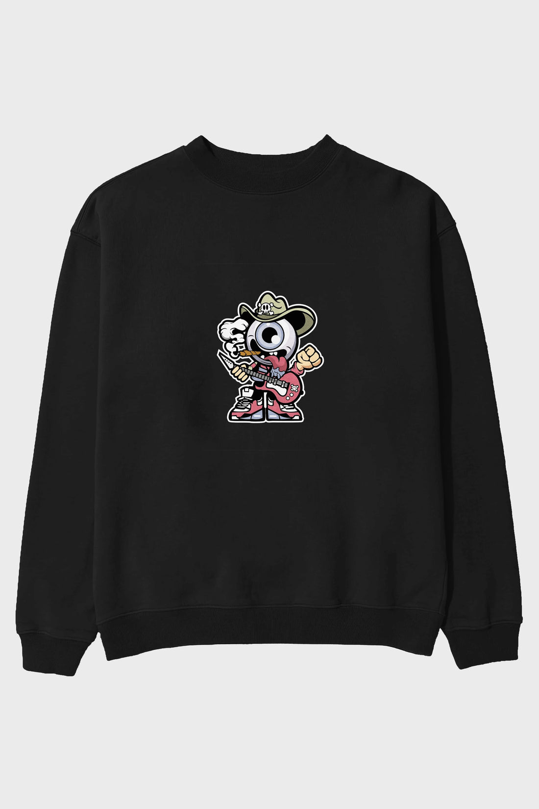 Eyeball Rockstar Cowboy Ön Baskılı Oversize Sweatshirt Erkek Kadın Unisex