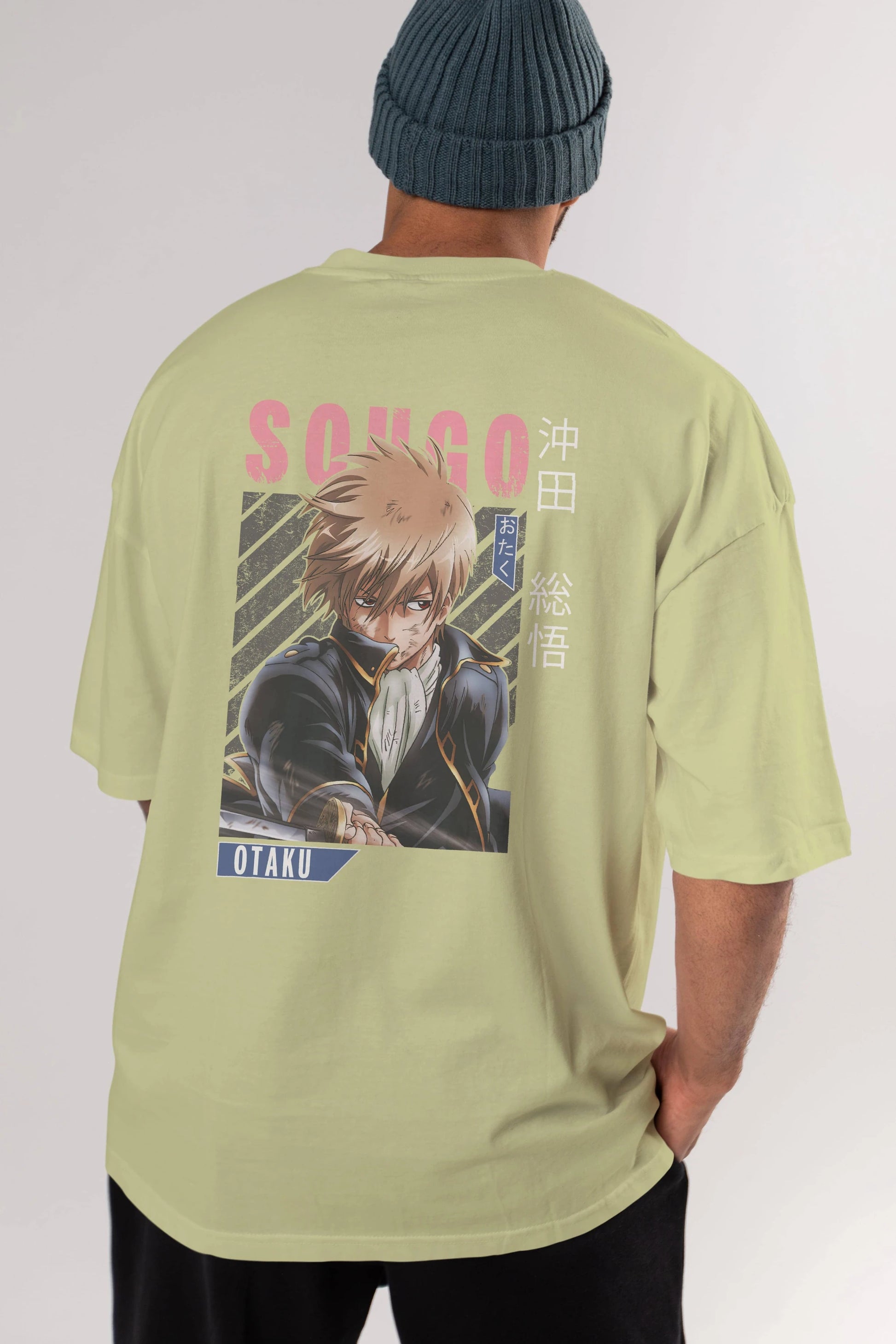 Sougo Okita GINTAMA Anime Arka Baskılı Oversize t-shirt Erkek Kadın Unisex