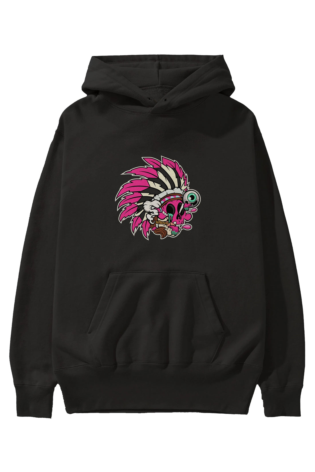 Skull Indian Ön Baskılı Hoodie Oversize Kapüşonlu Sweatshirt Erkek Kadın Unisex