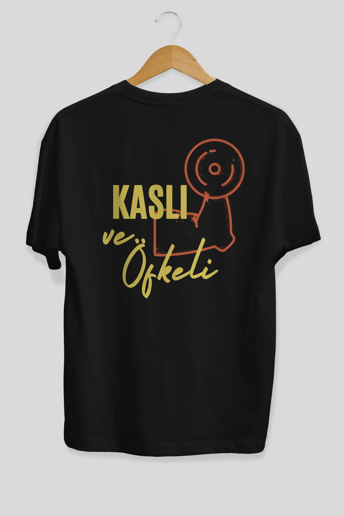 Kaslı ve Öfkeli Yazılı Arka Baskılı Oversize t-shirt Erkek Kadın Unisex