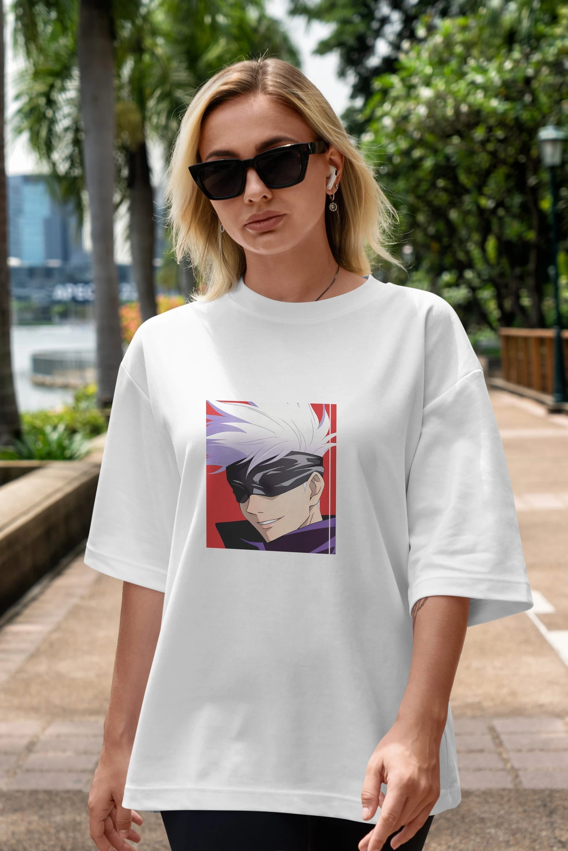 SATORU GOJO Anime Ön Baskılı Oversize t-shirt %100 pamuk Erkek Kadın Unisex