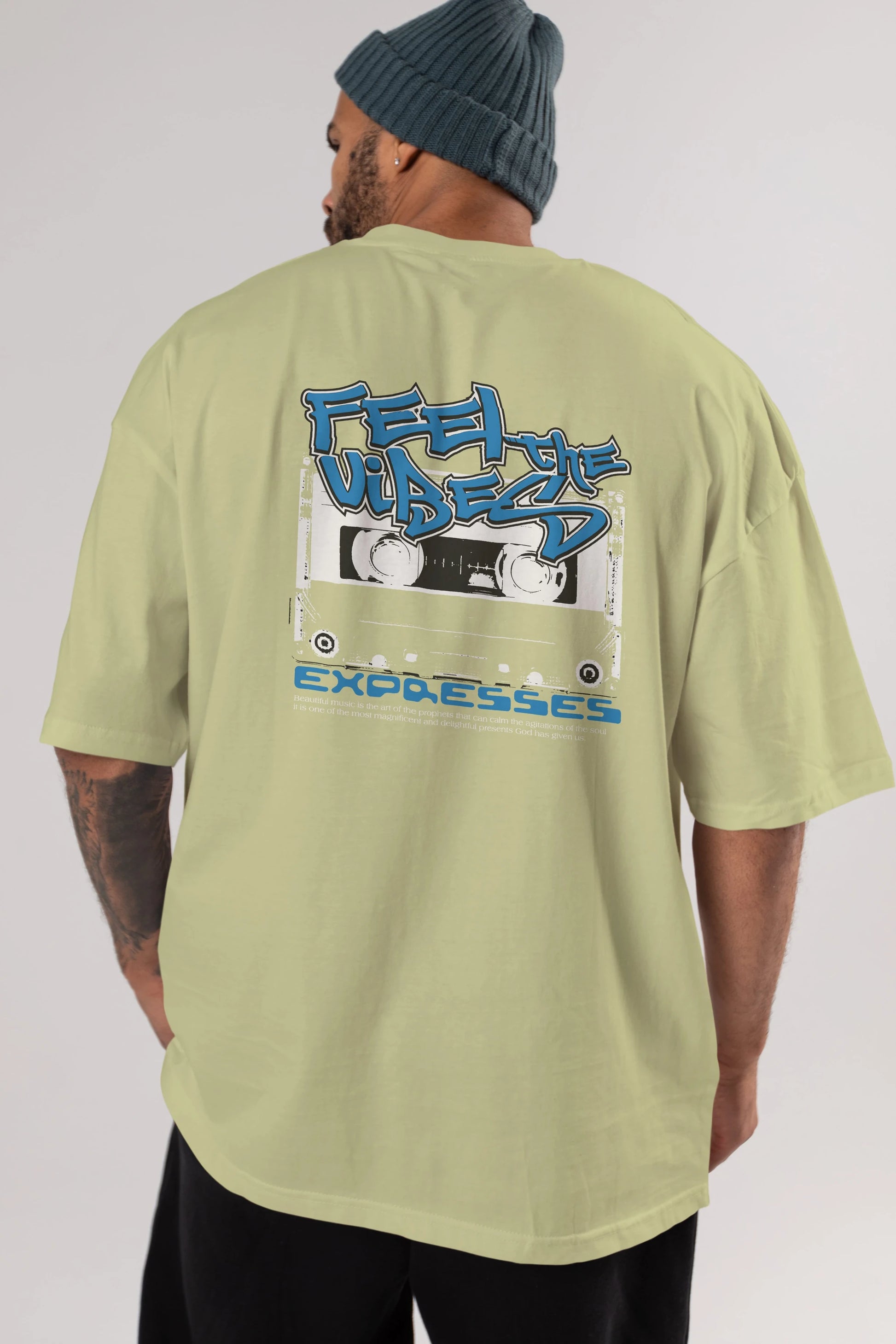 Feel The Vibes Arka Baskılı Oversize t-shirt Erkek Kadın Unisex