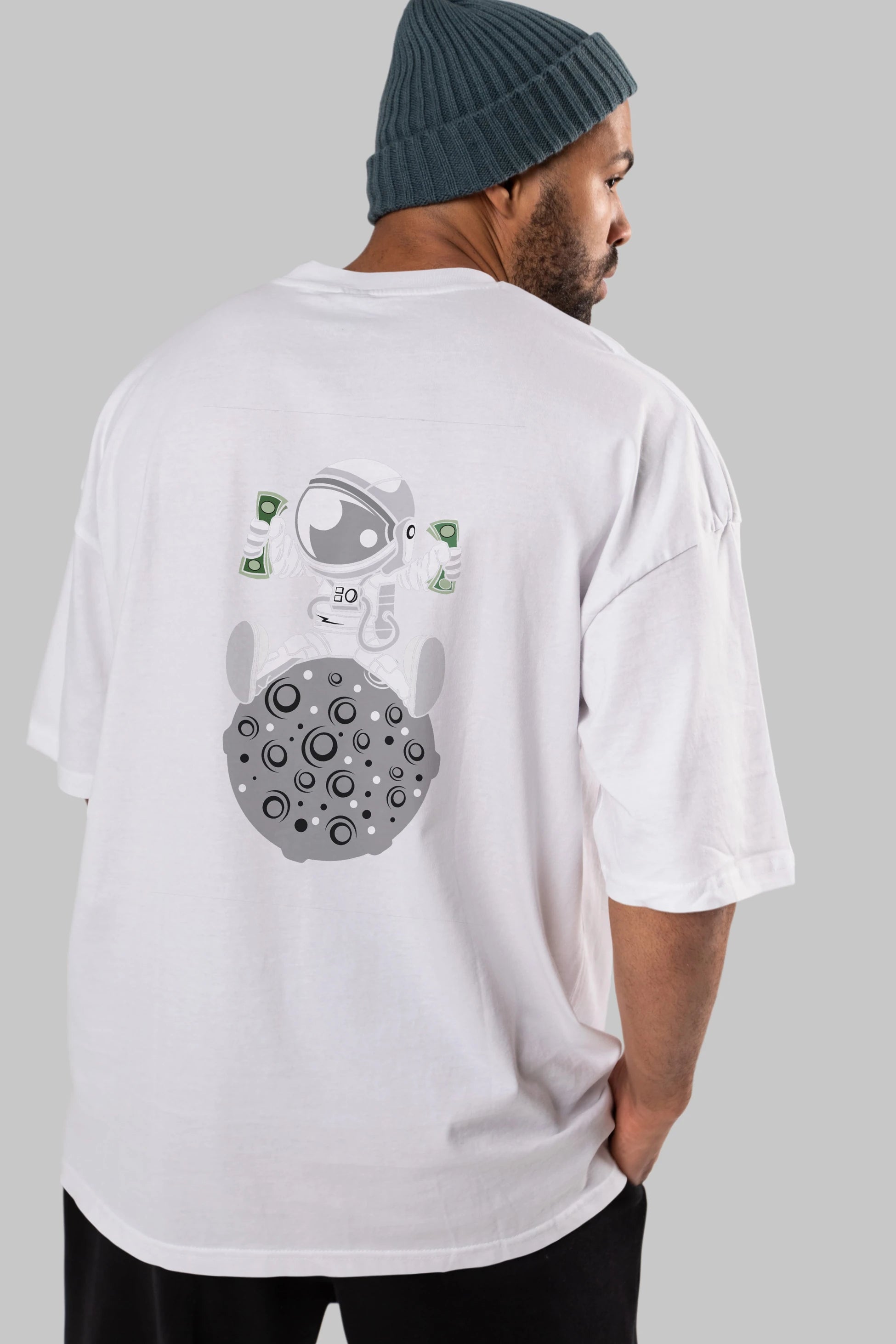 Astronaut Dollar Arka Baskılı Oversize t-shirt Erkek Kadın Unisex %100 Pamuk tişort