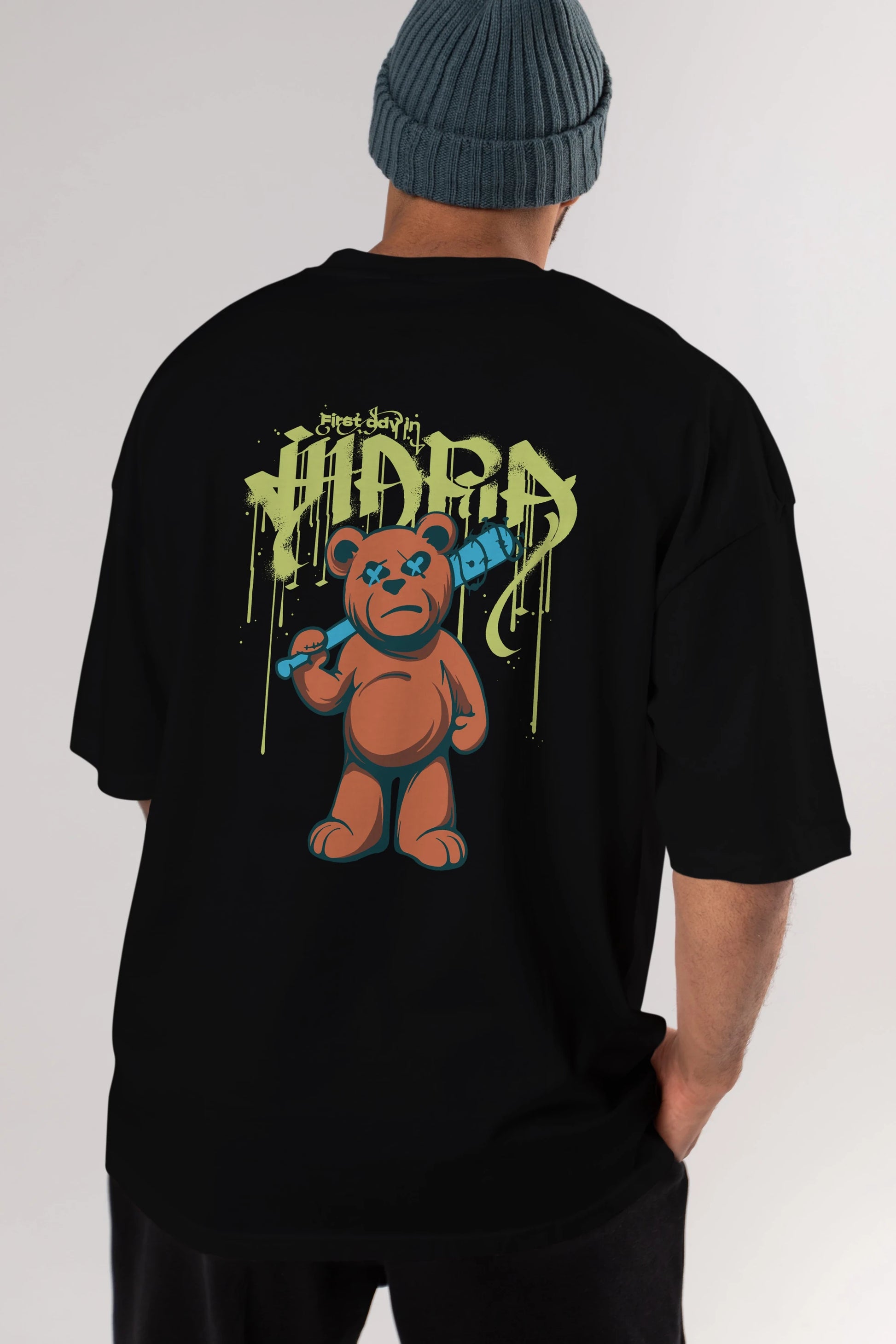 Hidra Bear Arka Baskılı Oversize t-shirt Erkek Kadın Unisex