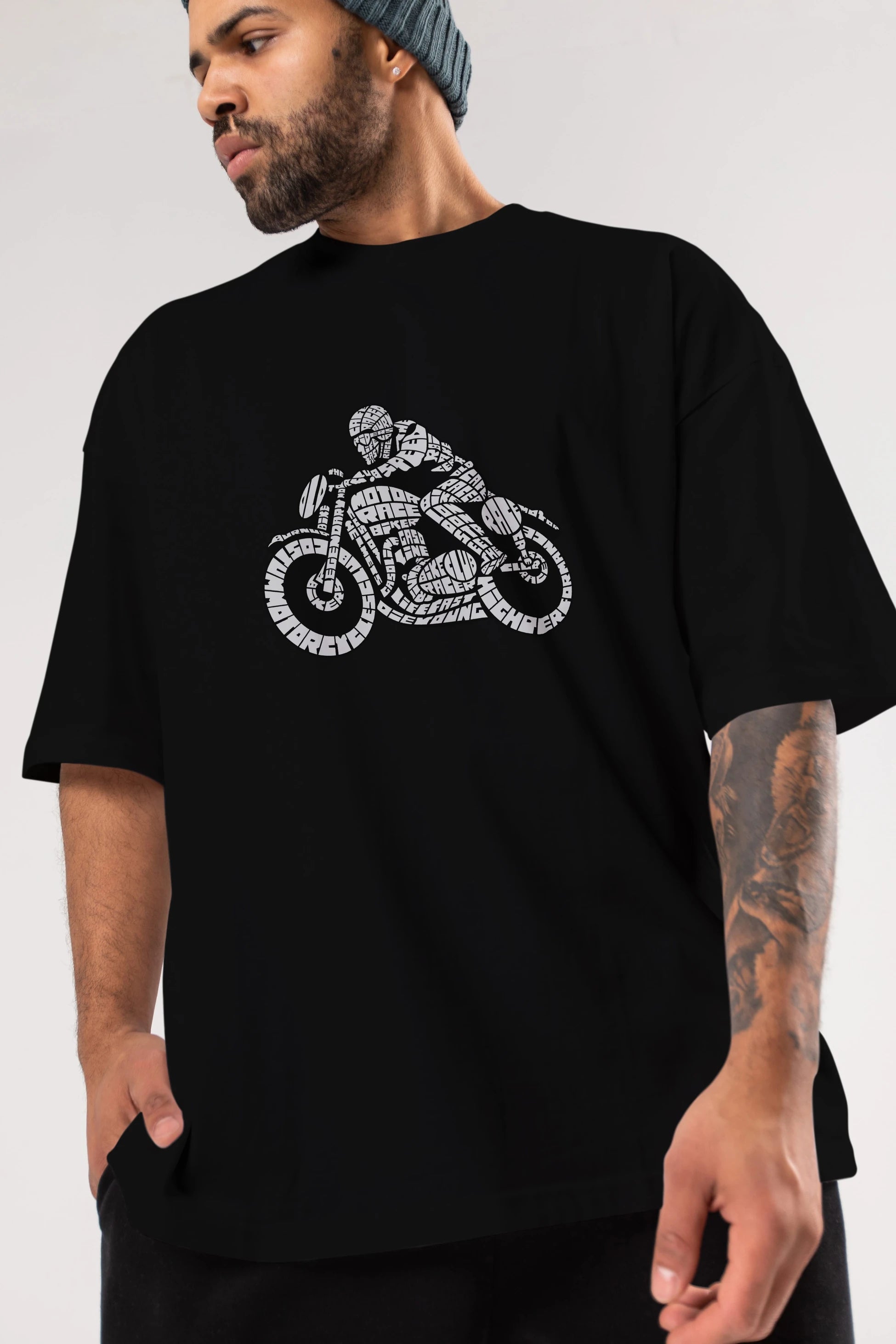 Caferacer Ön Baskılı Oversize t-shirt %100 pamuk Erkek Kadın Unisex