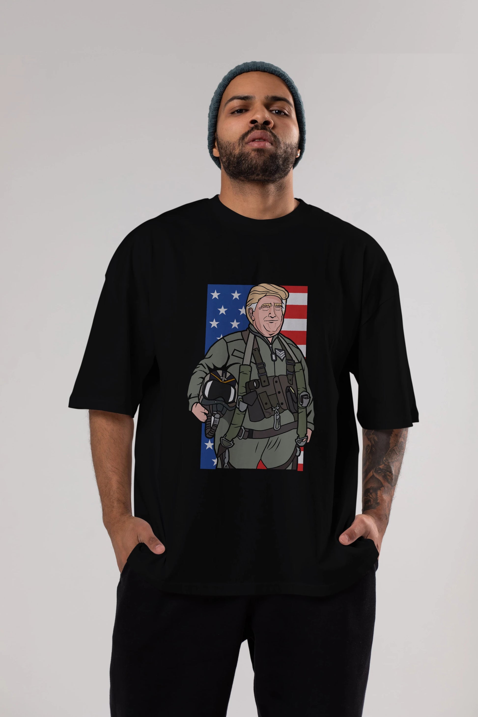 Trump Jetplane Pilot Ön Baskılı Oversize t-shirt Erkek Kadın Unisex %100 Pamuk tişort