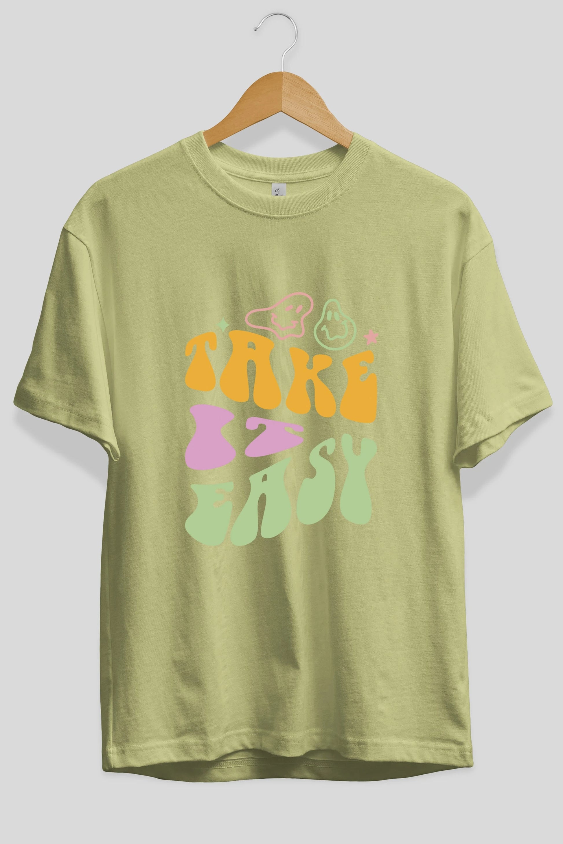 Take it Easy Yazılı Ön Baskılı Oversize t-shirt Erkek Kadın Unisex