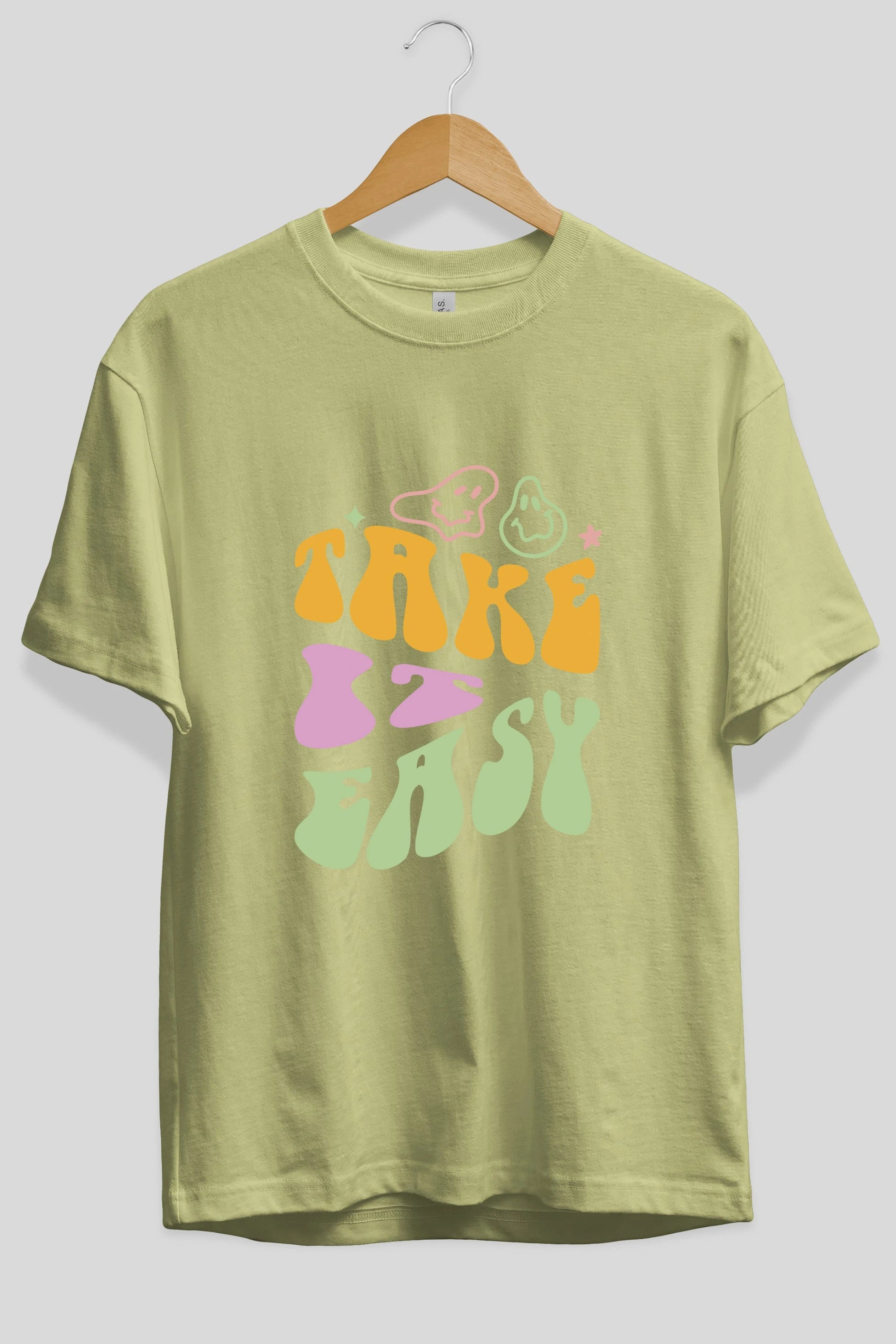 Take it Easy Yazılı Ön Baskılı Oversize t-shirt Erkek Kadın Unisex