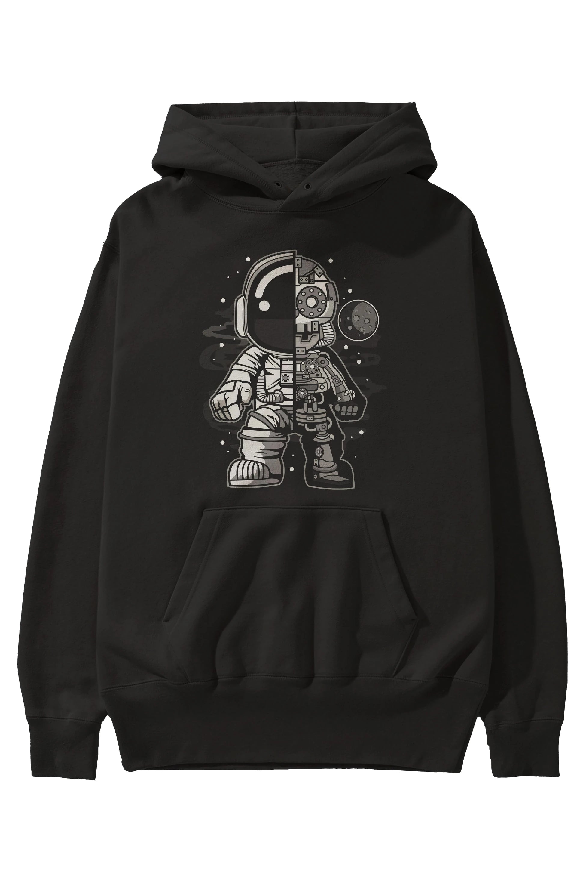 Astronaut Half Robot Ön Baskılı Hoodie Oversize Kapüşonlu Sweatshirt Erkek Kadın Unisex