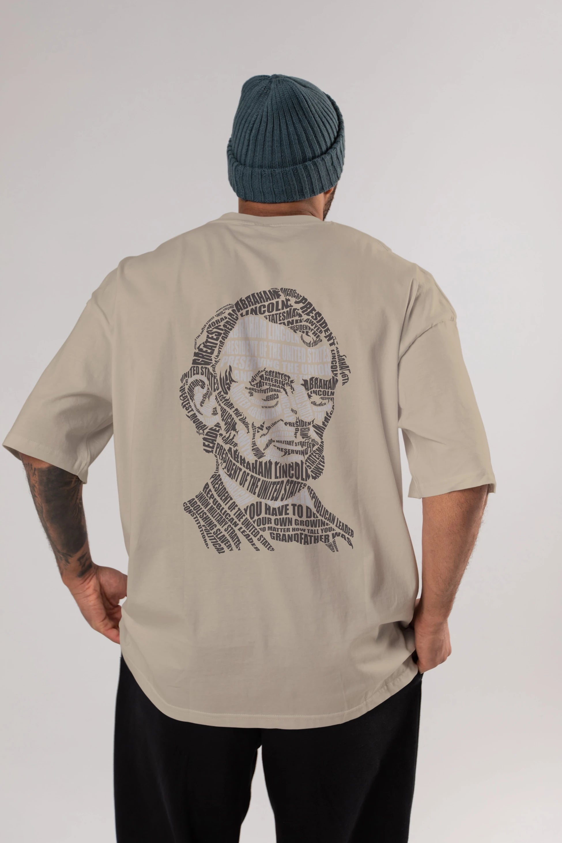 Abraham Lincoln Calligram Arka Baskılı Oversize t-shirt %100 pamuk Erkek Kadın Unisex