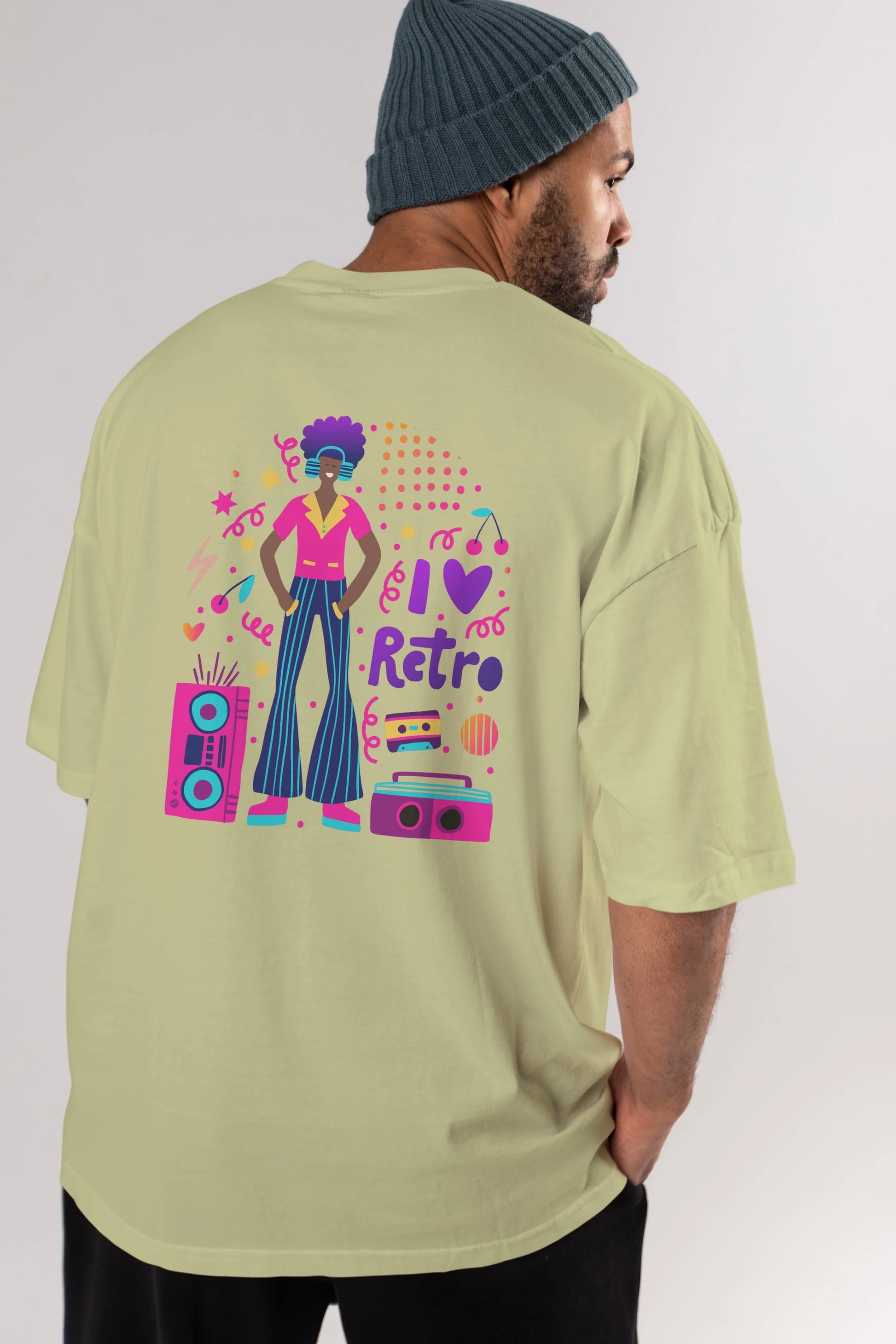 Retro Boy Party Arka Baskılı Oversize t-shirt Erkek Kadın Unisex