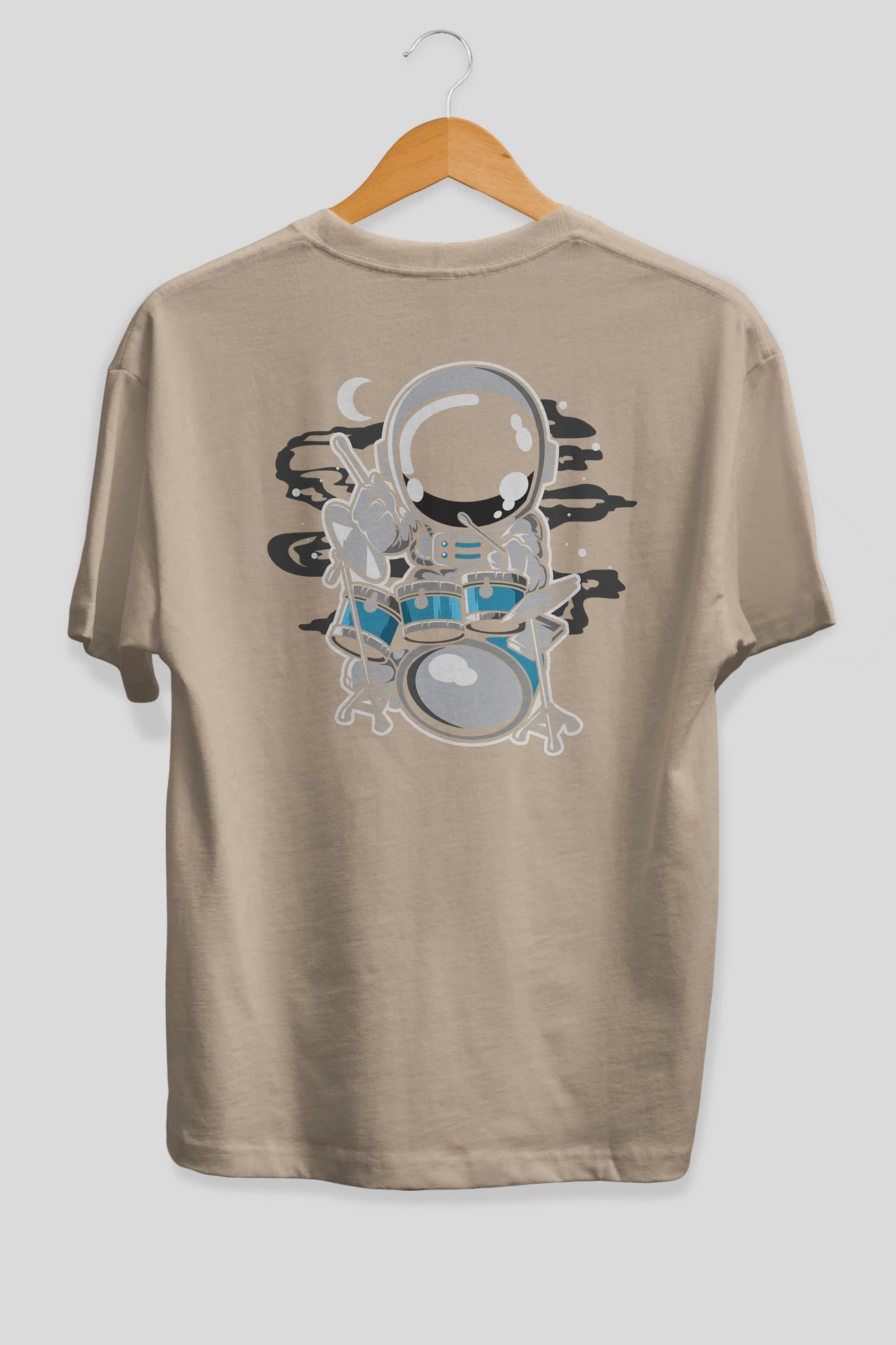Astronaut Drummer Arka Baskılı Oversize t-shirt Erkek Kadın Unisex