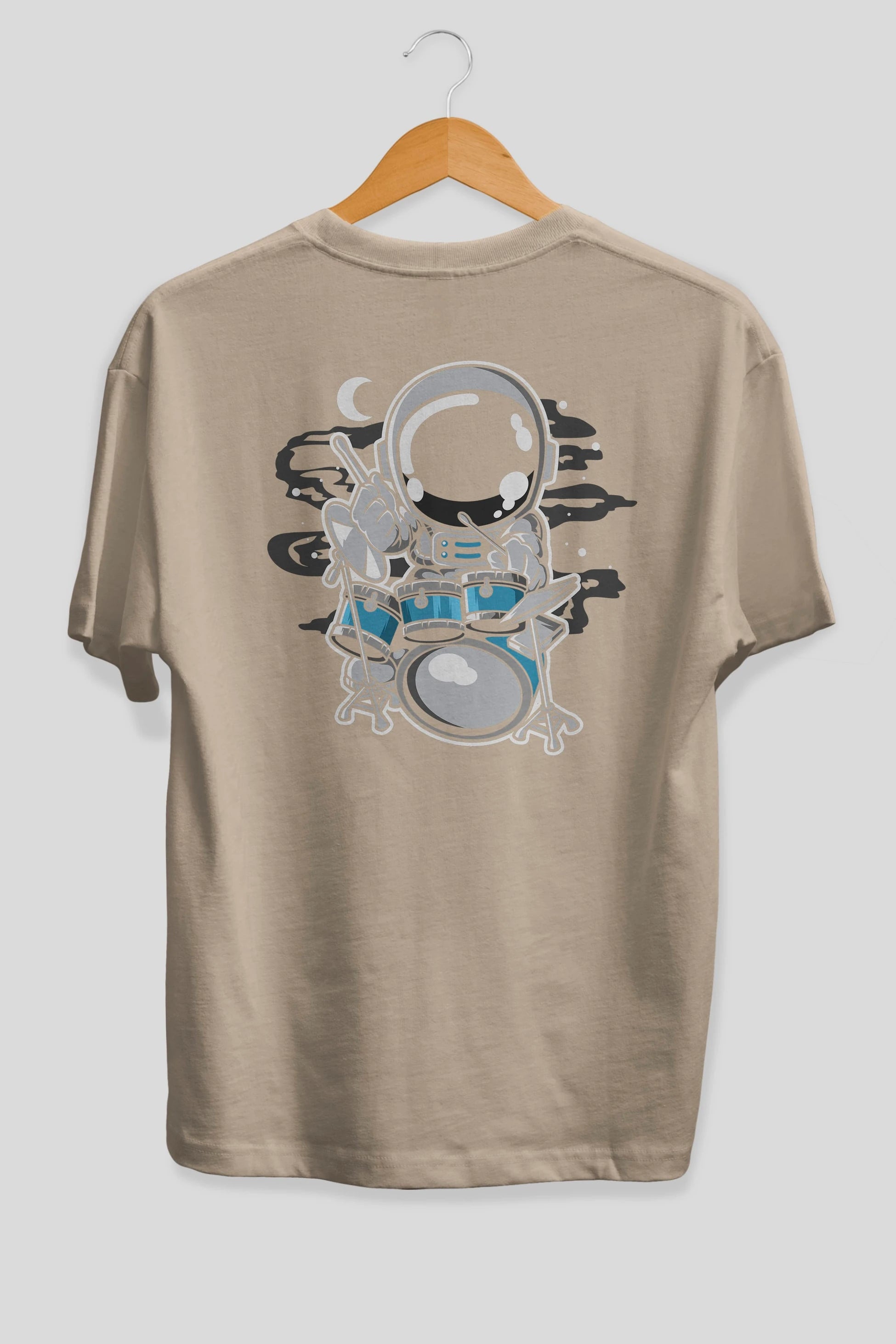 Astronaut Drummer Arka Baskılı Oversize t-shirt Erkek Kadın Unisex