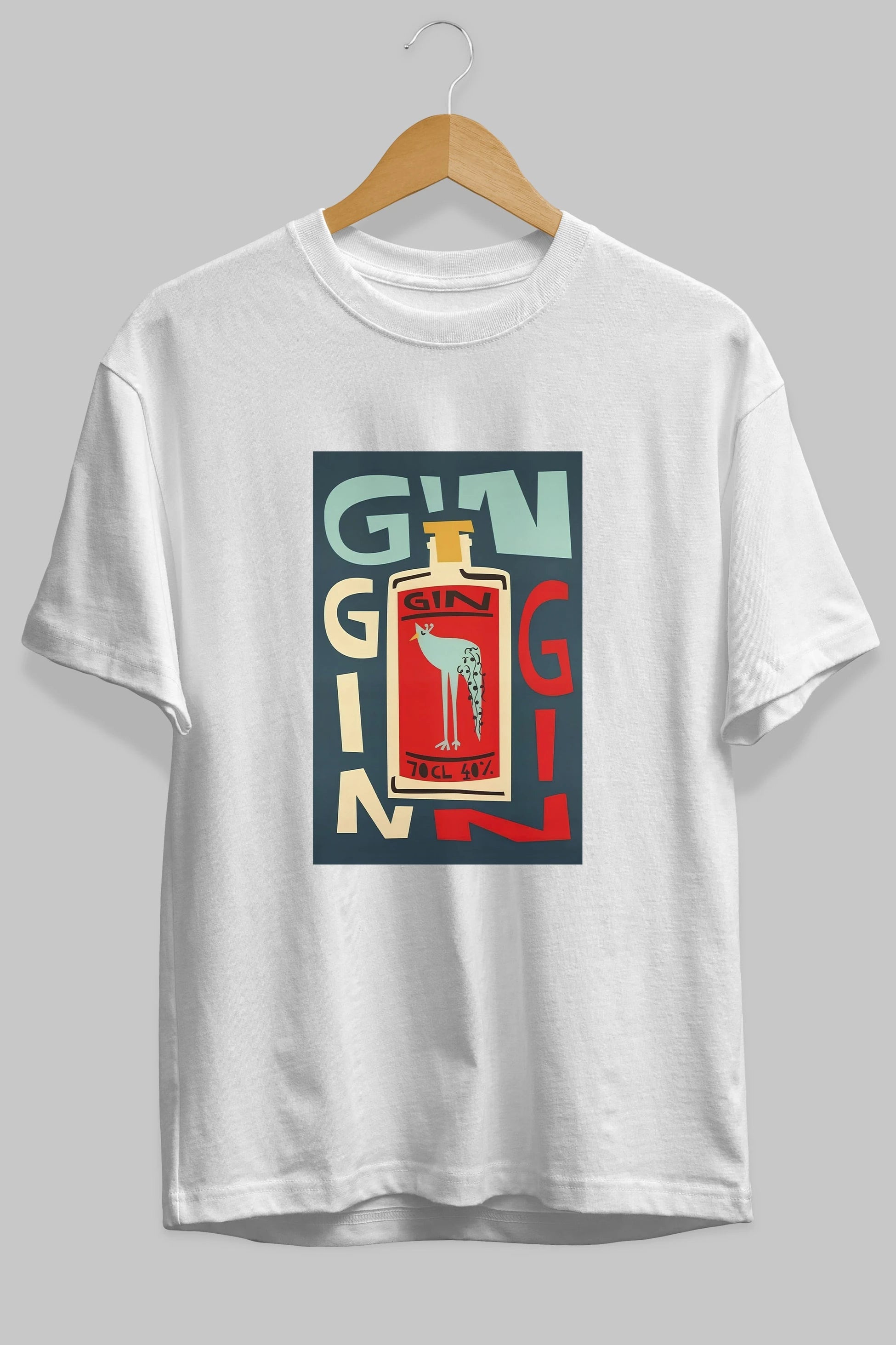Gin 2 Ön Baskılı Oversize t-shirt Erkek Kadın Unisex %100 Pamuk Bisiklet Yaka tişort