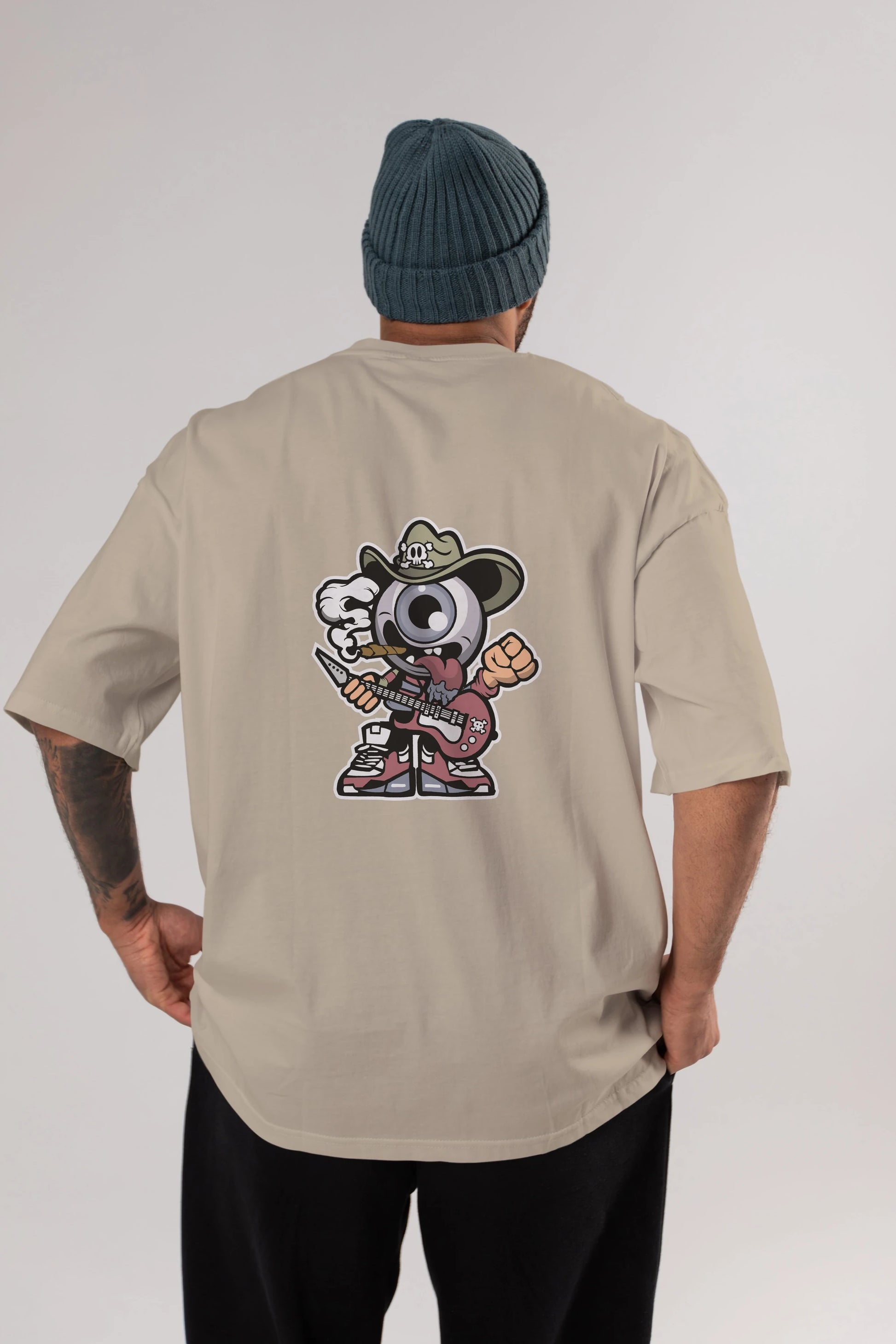 Eyeball Rockstar Cowboy Arka Baskılı Oversize t-shirt Erkek Kadın Unisex %100 Pamuk tişort